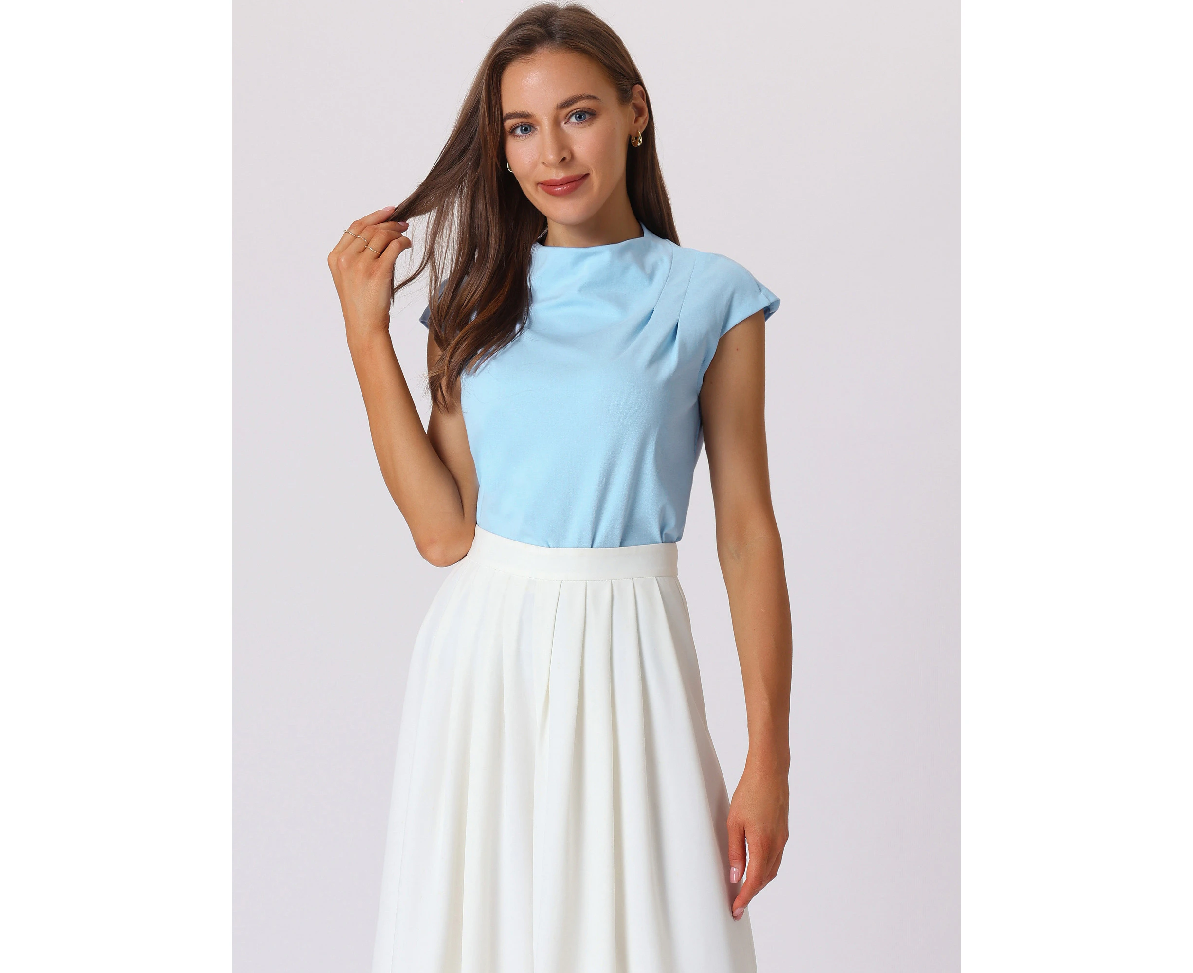 Hobemty Sleeveless Summer Mock Neck Blouse