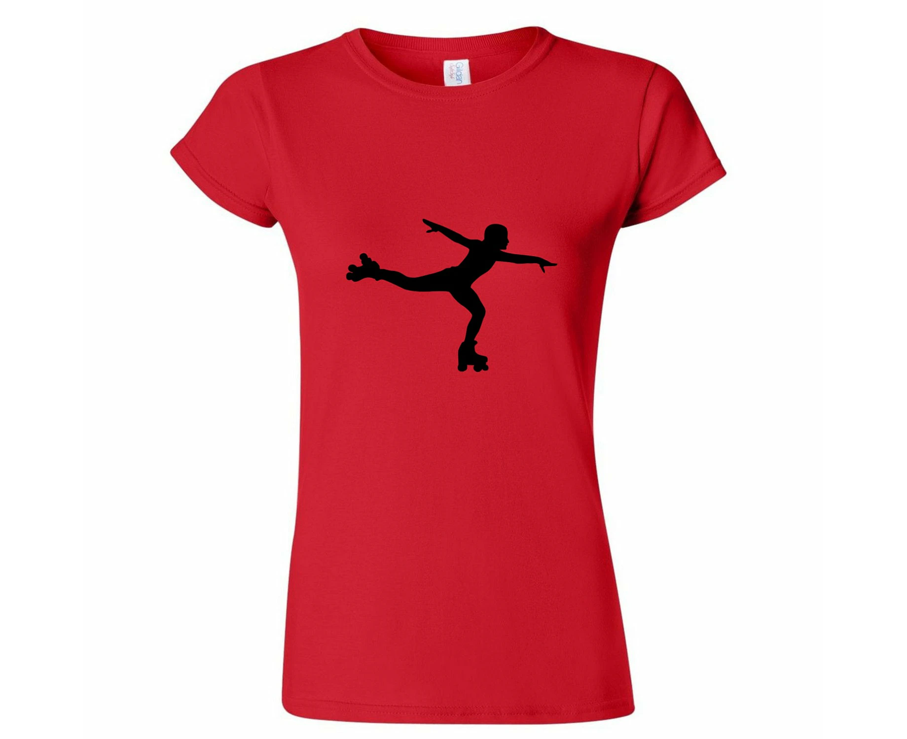 Roller Skate Skating Silhouette Vector Full Art Ladies Women T Shirt Tee Top - Red