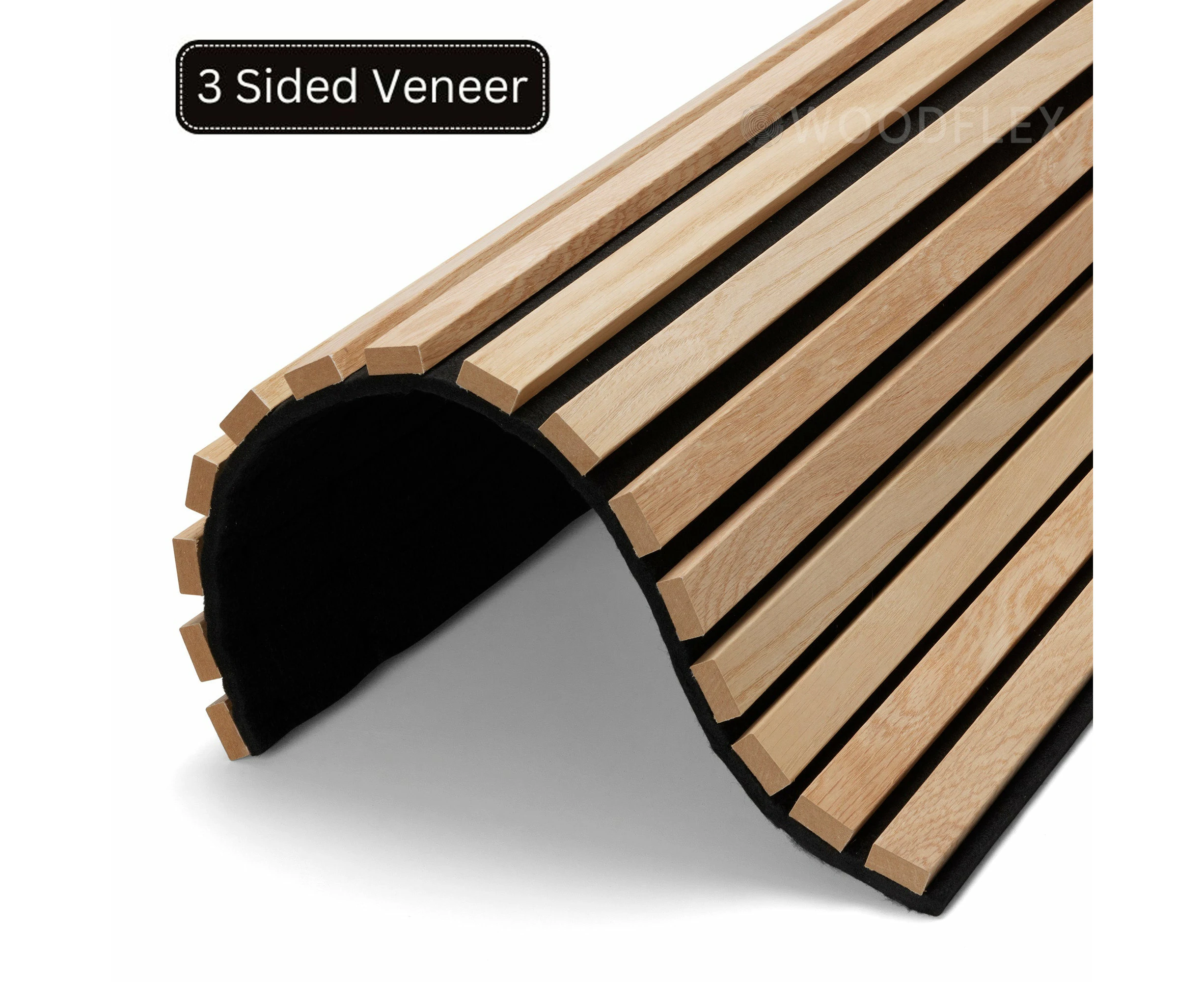 WOODFLEX Flexible Acoustic Wood Slat Panel - 3 Sided Full Wrap Oak Veneer on Black - 2700mm x 600mm