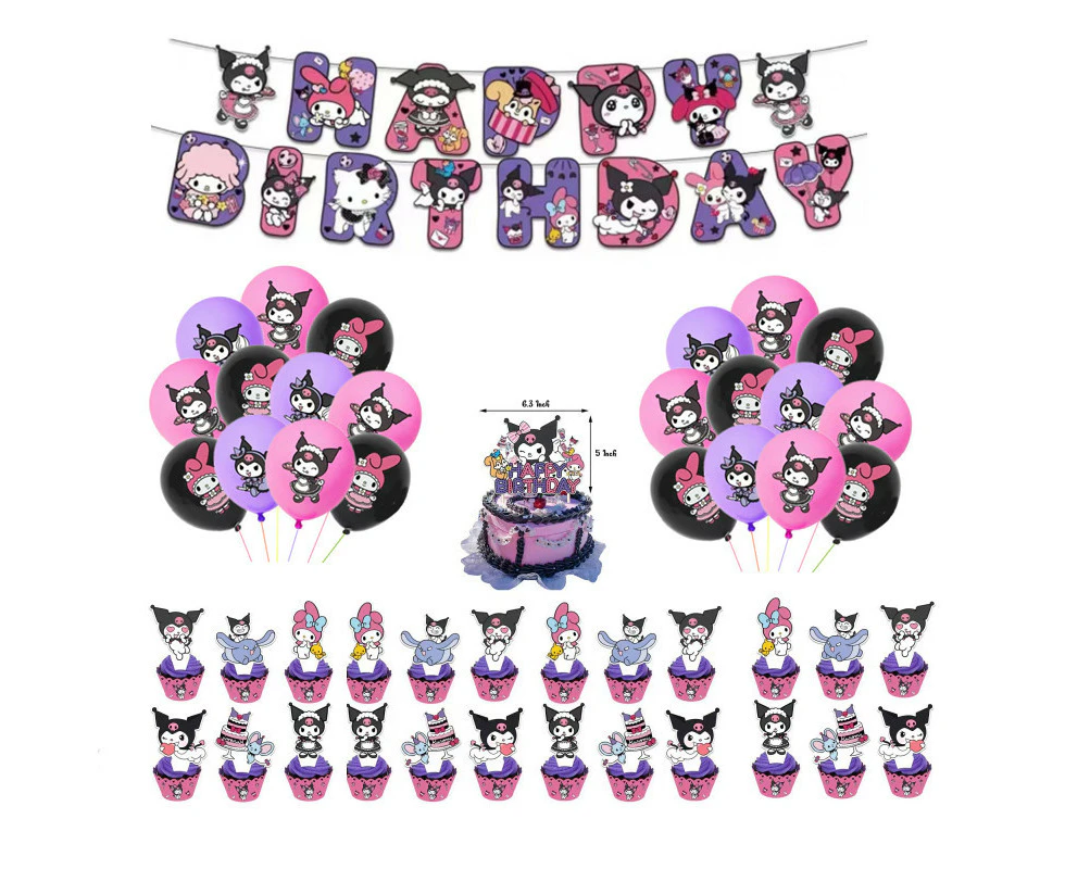 Kuromi Theme Birthday Party Decoration, Kuromi Flag Balloon Charm