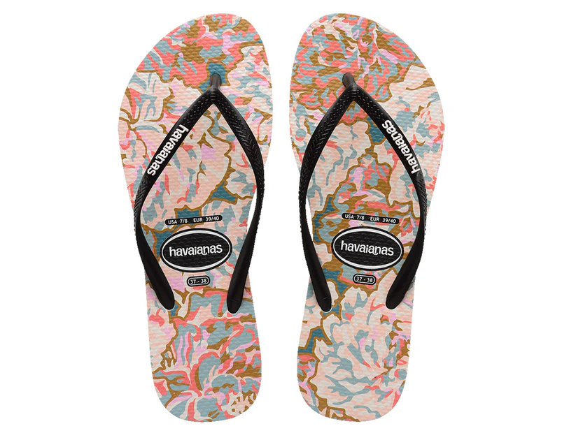 Havaianas Women's Petals Slim Thongs - Black/Multi