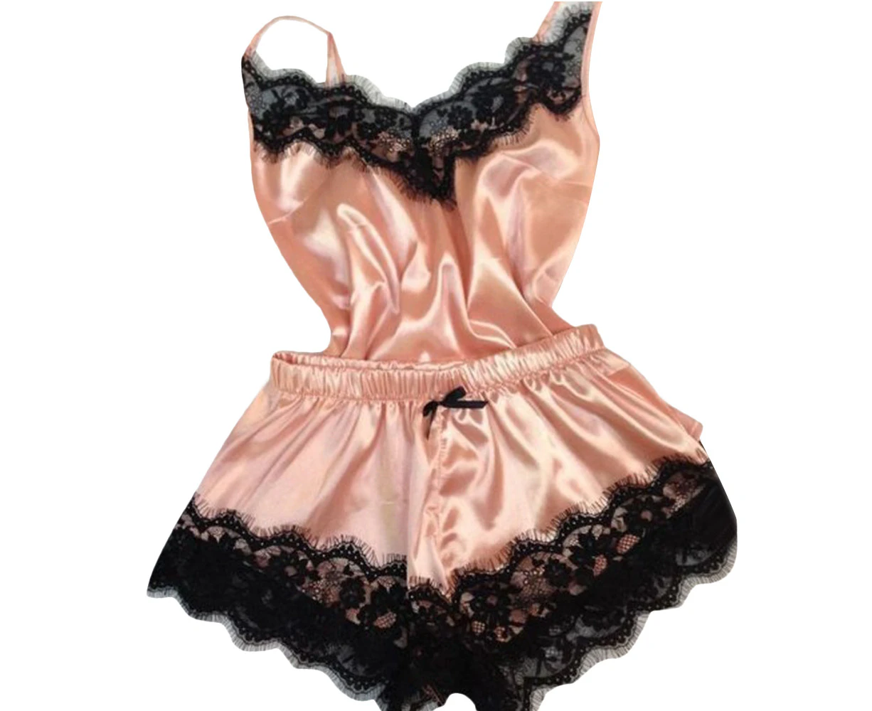 Xianghua Women's Sexy Satin Pyjama Babydoll Nightwear Silk Lace Lingerie Chemise - Pink