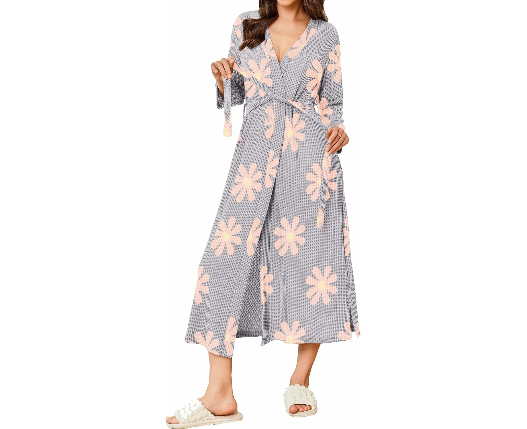 Women's Robe Long Waffle Knit Bathrobe Lightweight Soft Kimono Robes