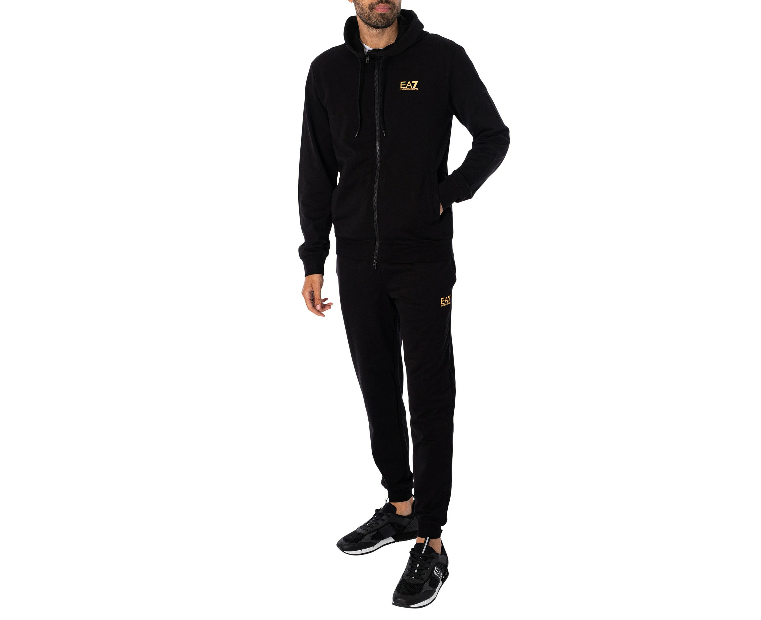 EA7 Men's Zip Hooded Tracksuit - Black