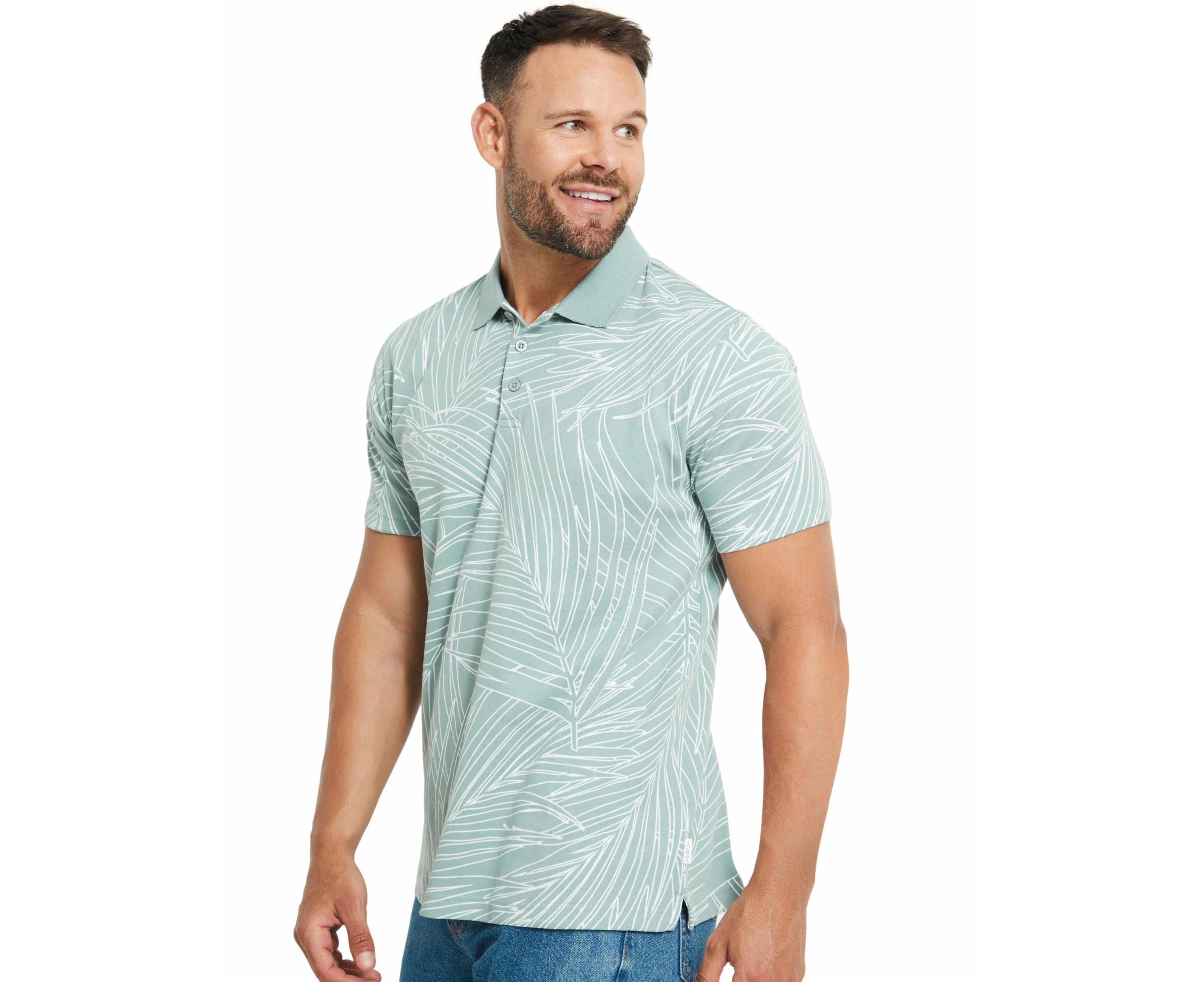 rivers - Mens Summer Tops - Green Polo Shirt / Tshirt - Cotton - Casual Fashion - Leaf Sage - Relaxed Fit - Short Sleeve - V Neck - Regular Work Wear