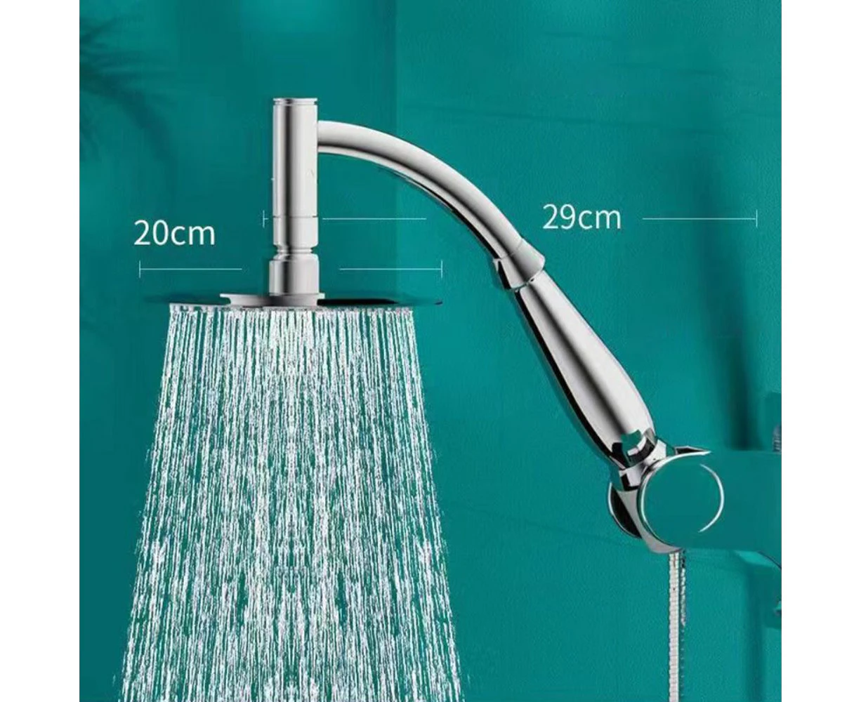 High Pressure Rain Shower Head, Large Square Curved Shower Extension, Stainless Steel