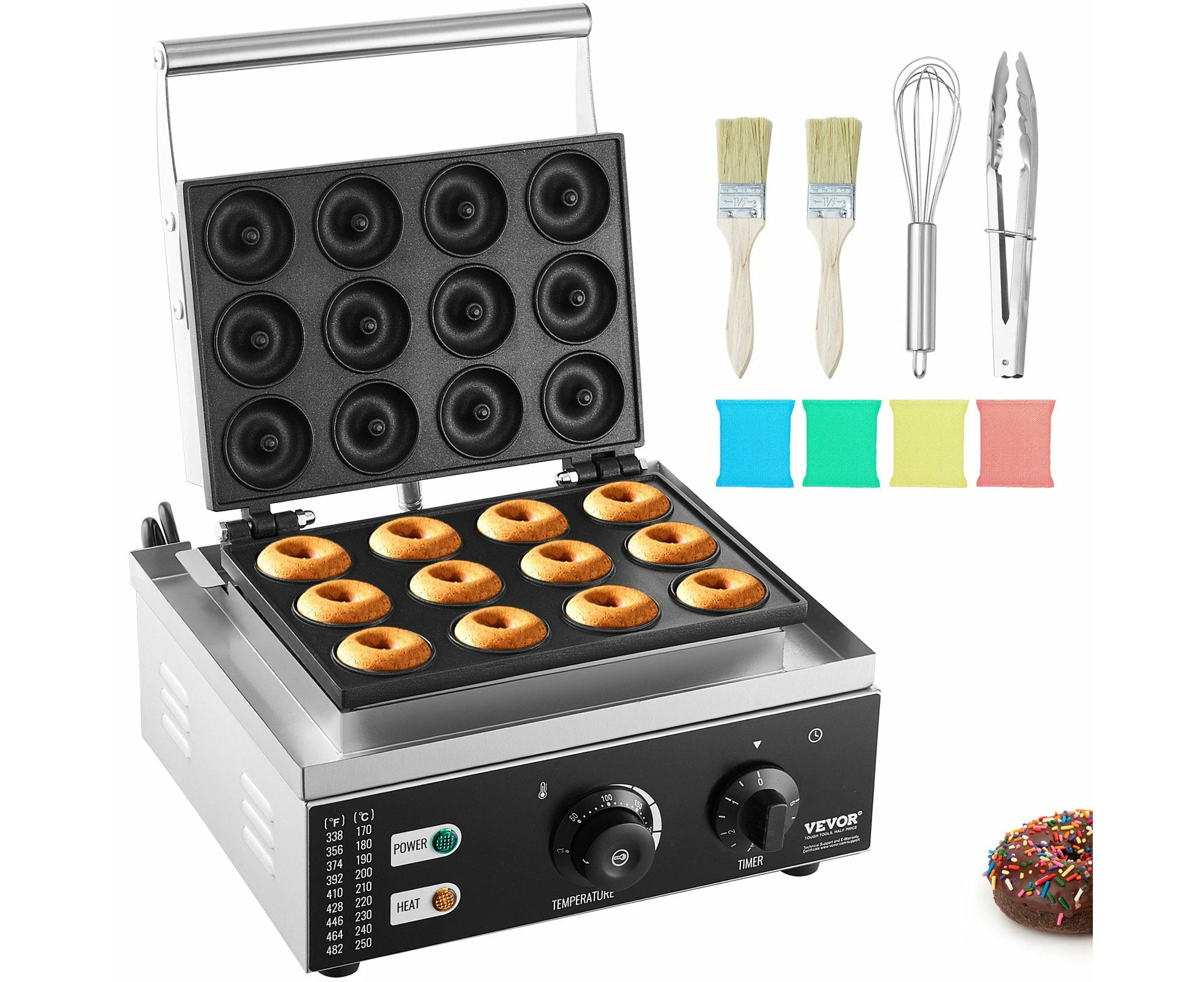 VEVOR Electric Donut Maker, 1550W Commercial Doughnut Machine with Non-stick Surface,