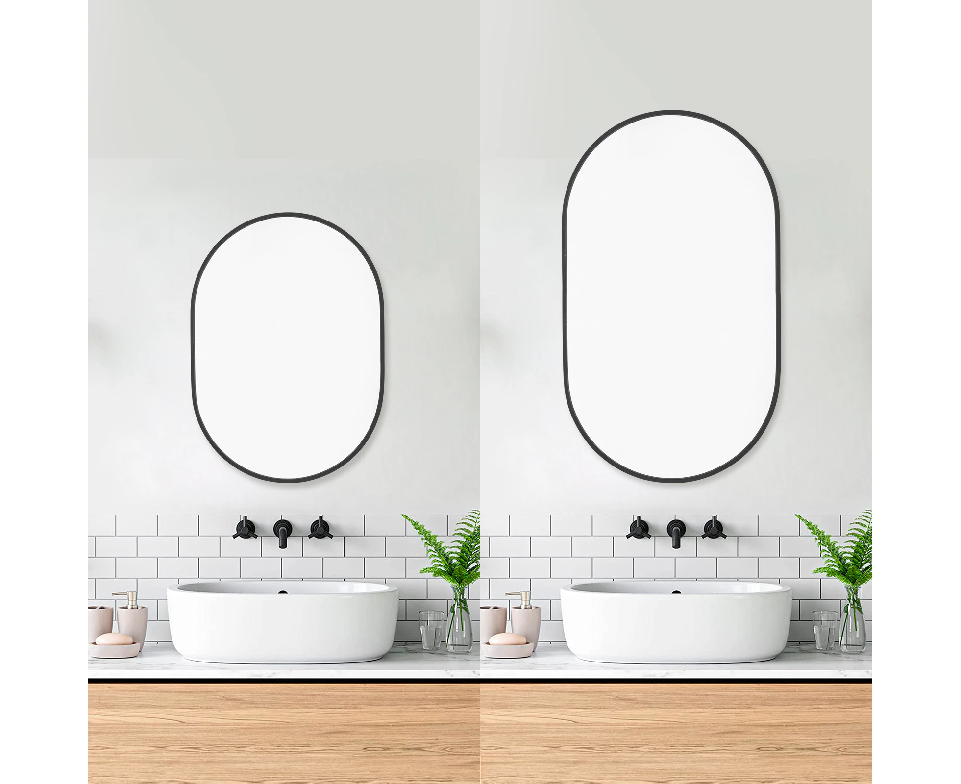 Oval Mirror Stainless Steel Black Frame 700/900mm Height Bathroom Vanity Makeup Mirror Wall Mirror