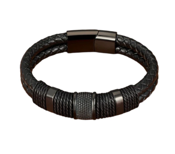 Men's Designer Leather, Rope & Stainless Steel Bracelet