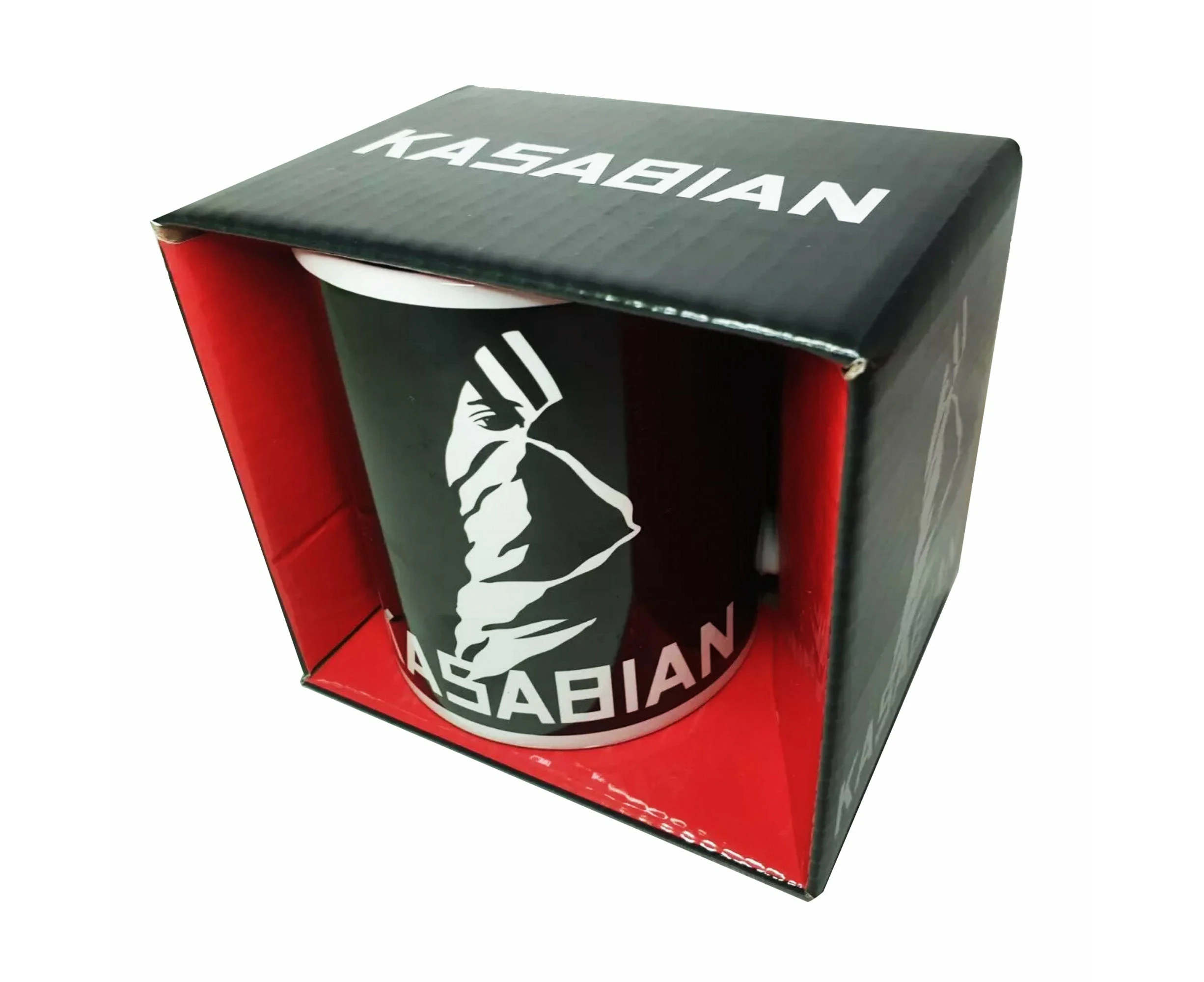 Kasabian Boxed Coffee Mug featuring the official 'Ultraface' design motif.