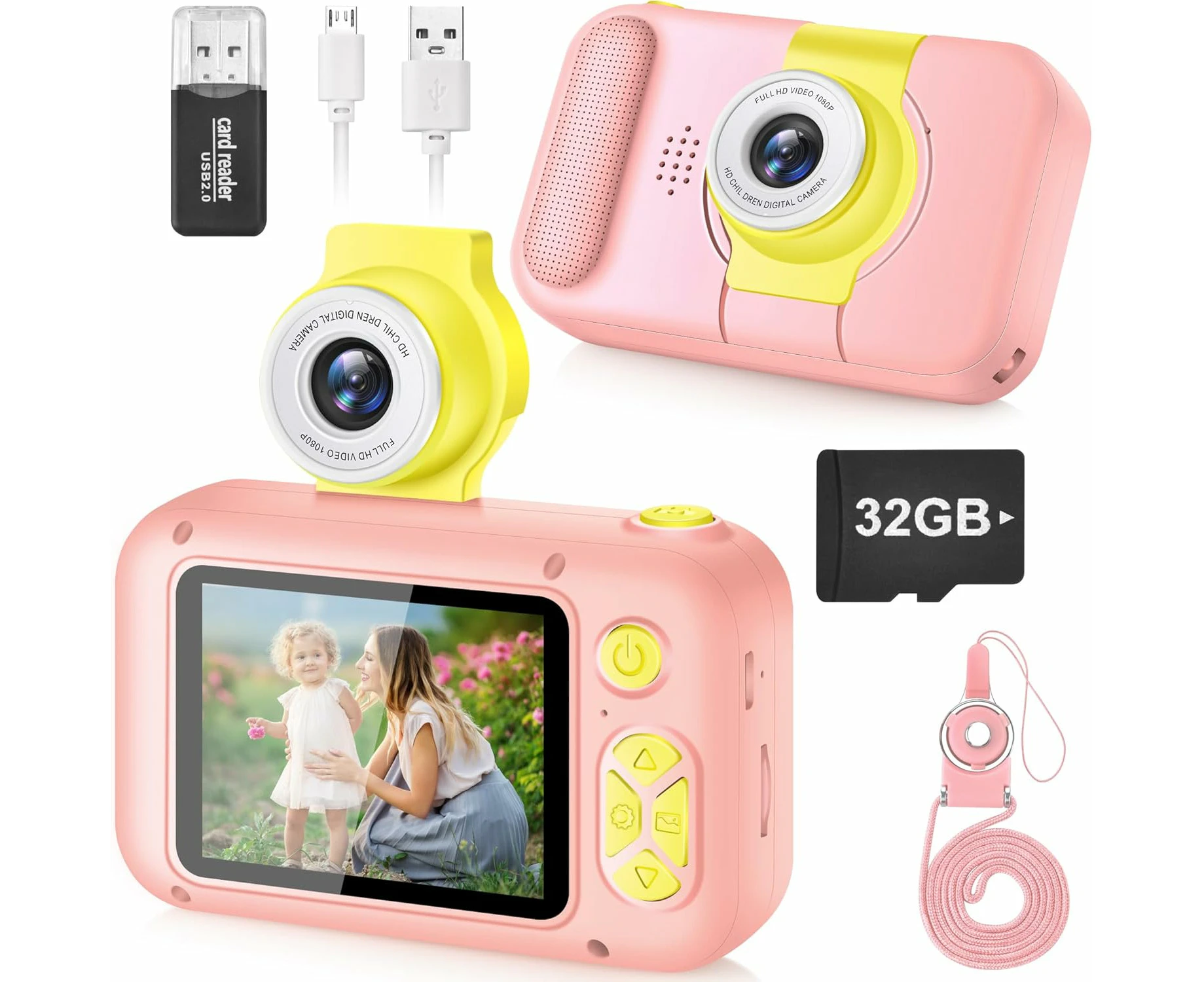 AVITONG Kids Camera a 2.4-inch IPS screen, 180° rotating lens for selfies, photo playback, and games—perfect for Christmas or birthday gifts（pink）