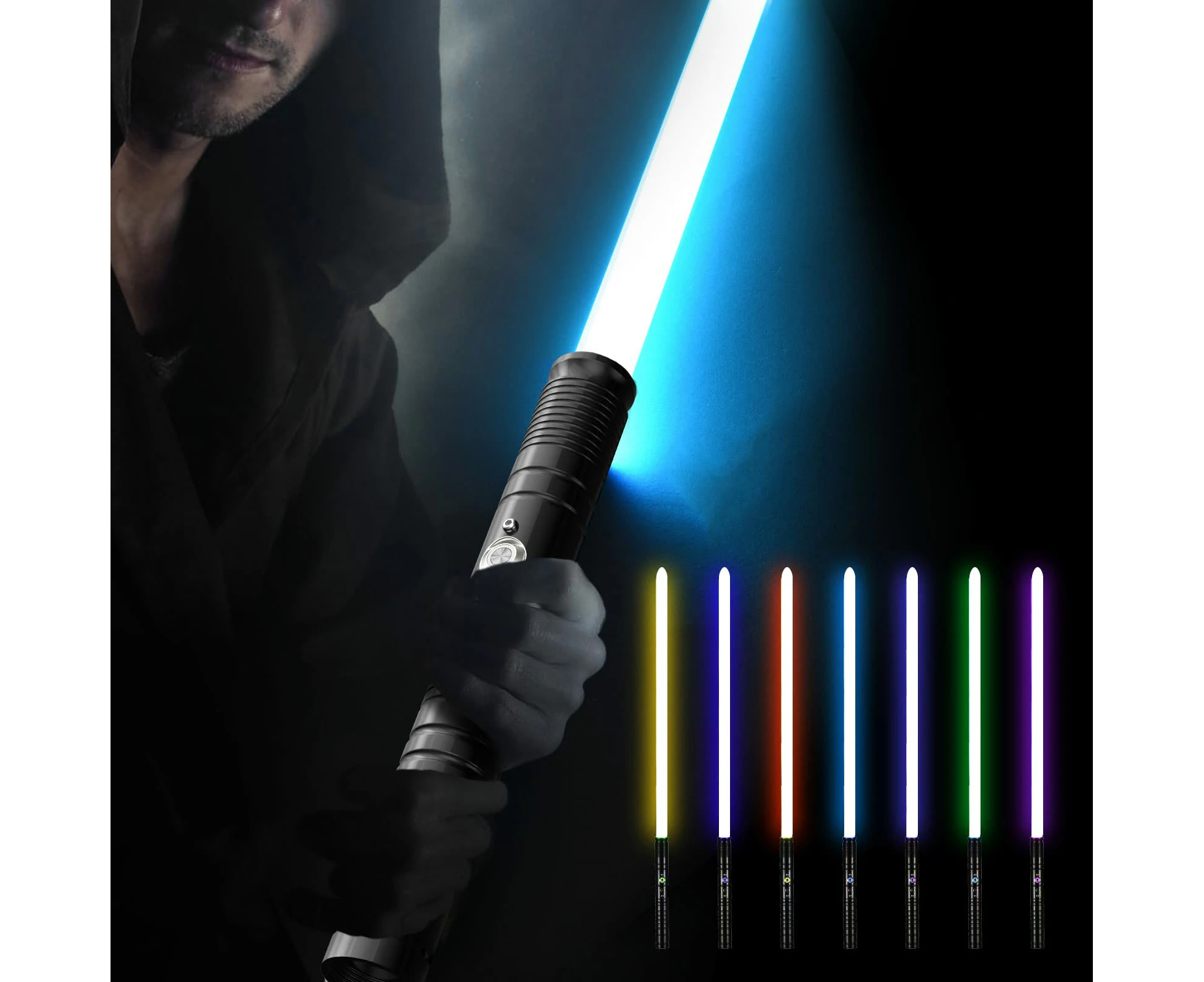 AVITONG RGB Lightsaber Toy features 7 colors, an aluminum alloy hilt, USB rechargeable, and a removable blade (Black handle)