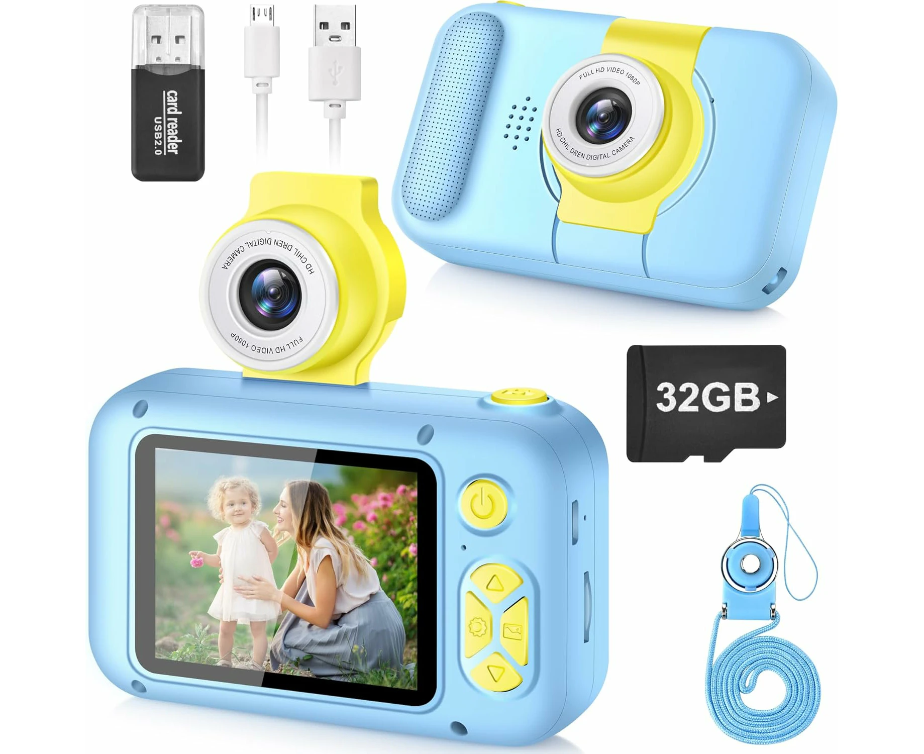 AVITONG Kids Camera a 2.4-inch IPS screen, 180° rotating lens for selfies, photo playback, and games—perfect for Christmas or birthday gifts（blue）