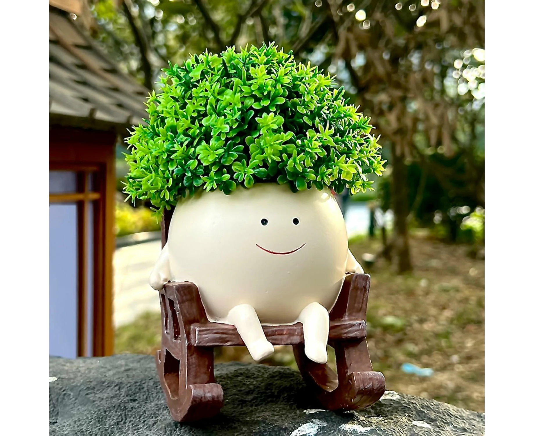 AVITONG Smiley Face Planter Pot Cute Resin Flower Head Planters for Indoor and Outdoor Plants Unique Sitting Rocking Chair Gift Idea with Drainage Hole.