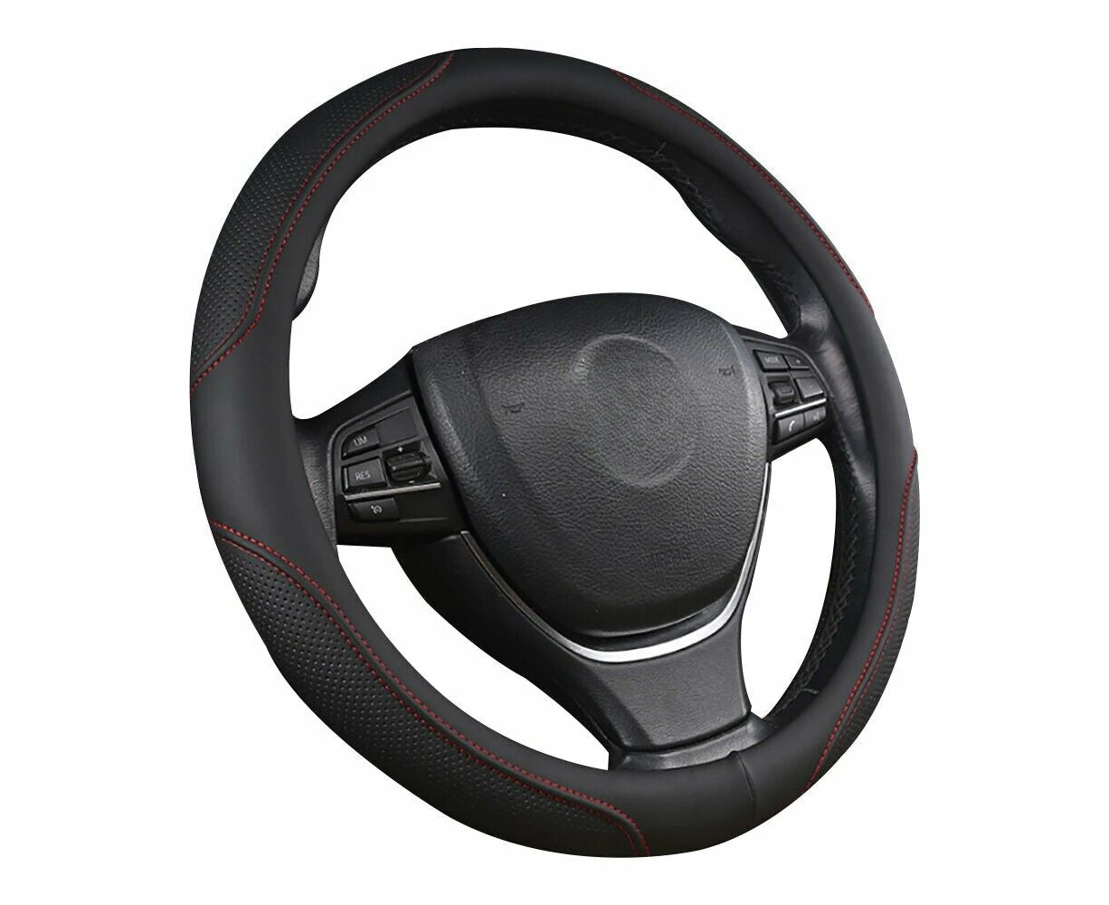 Universal Luxury Car 37-38cm Steering Wheel Cover PU Leather Non-slip Breathable(Black-Red)