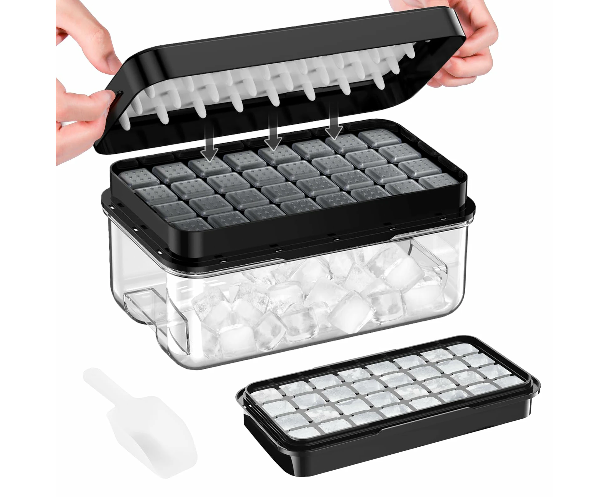 AVITONG Ice Cube Tray with Lid and Bin, 32 pcs Ice Cubes Molds, Ice Trays for Freezer, Ice Cube Tray Mold, with 1 tray, Ice Freezer Container(Black)