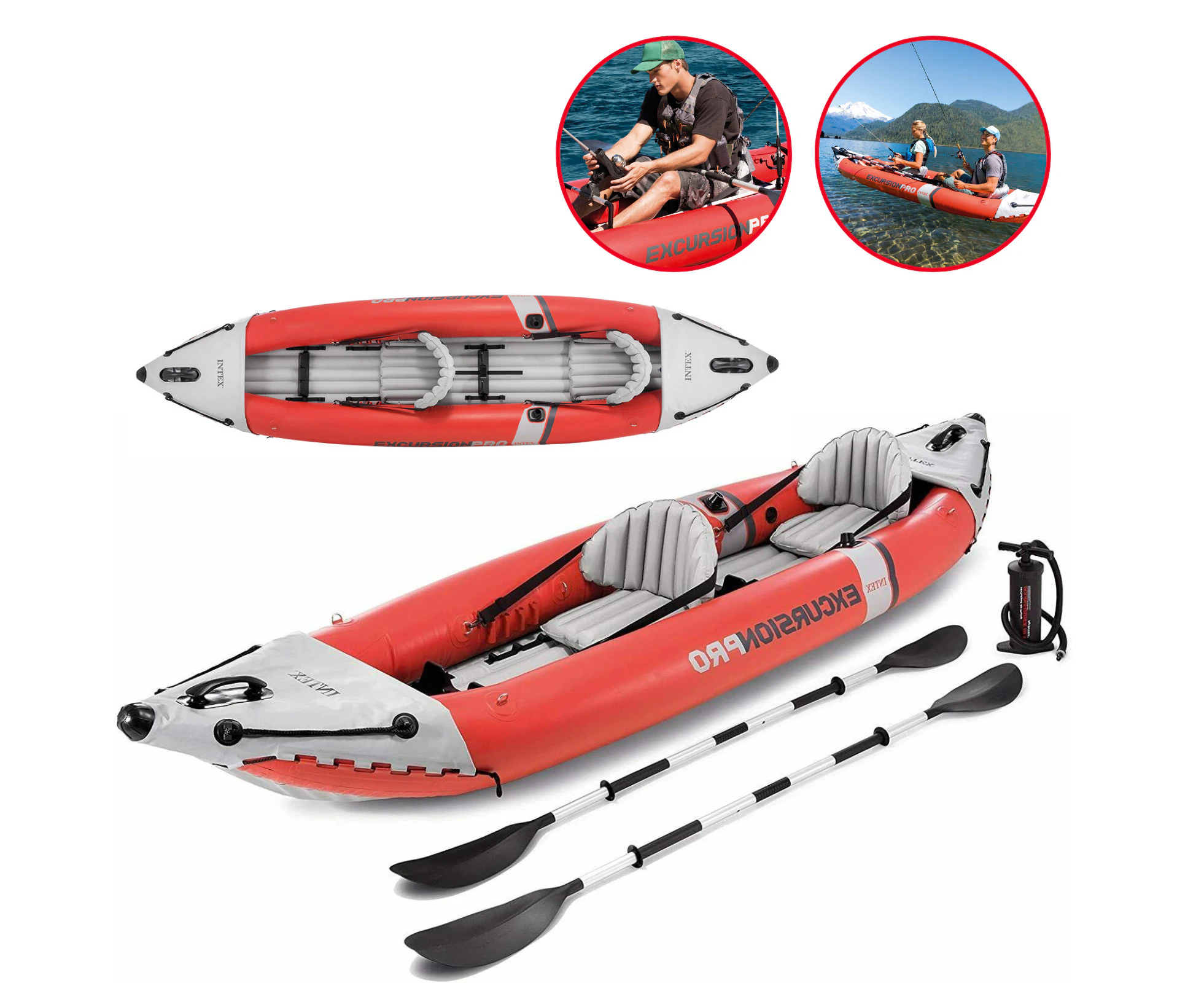 Intex Excursion Pro Inflatable 2 Person Kayak Boat Adjustable Seats Aluminium Oars