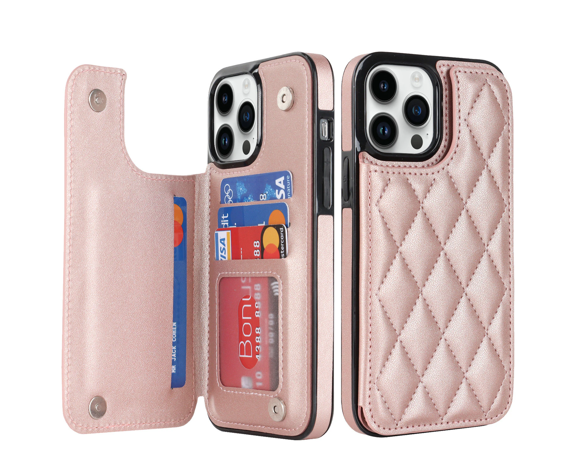 Wallet Double Button Small Fragrant Wind Card Flip Leather Case For iPhone 16 Pro Max Plus