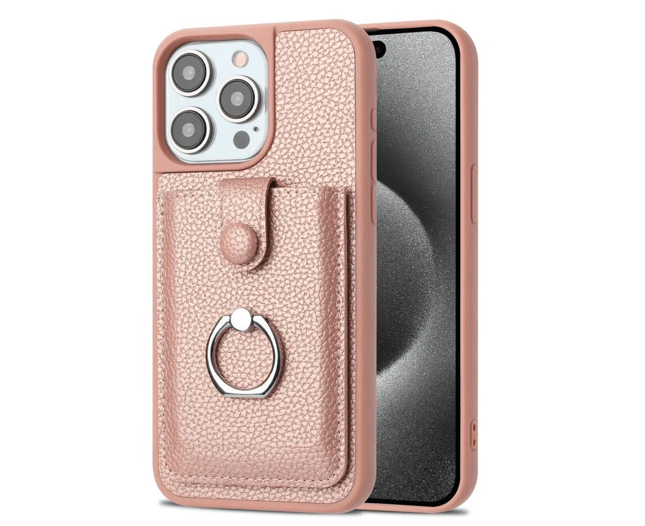 Leather With Cards Slot Phone Case For iPhone 16 15 Pro Max iPhone15 iPhone16 Plus Metal Ring Holder Wallet Back Cover