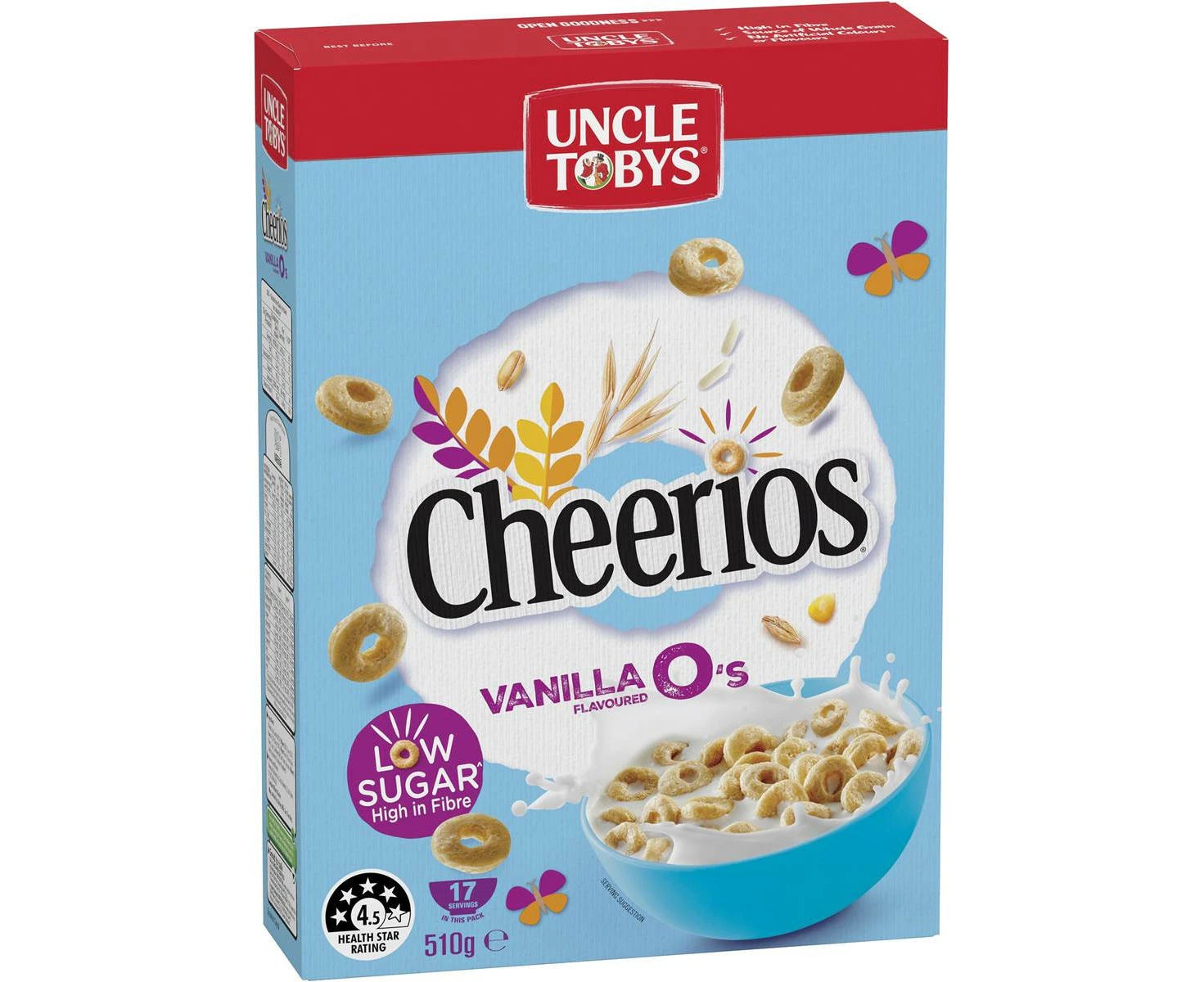 Uncle Tobys Cheerios Vanilla Low Sugar Breakfast Cereal 510g