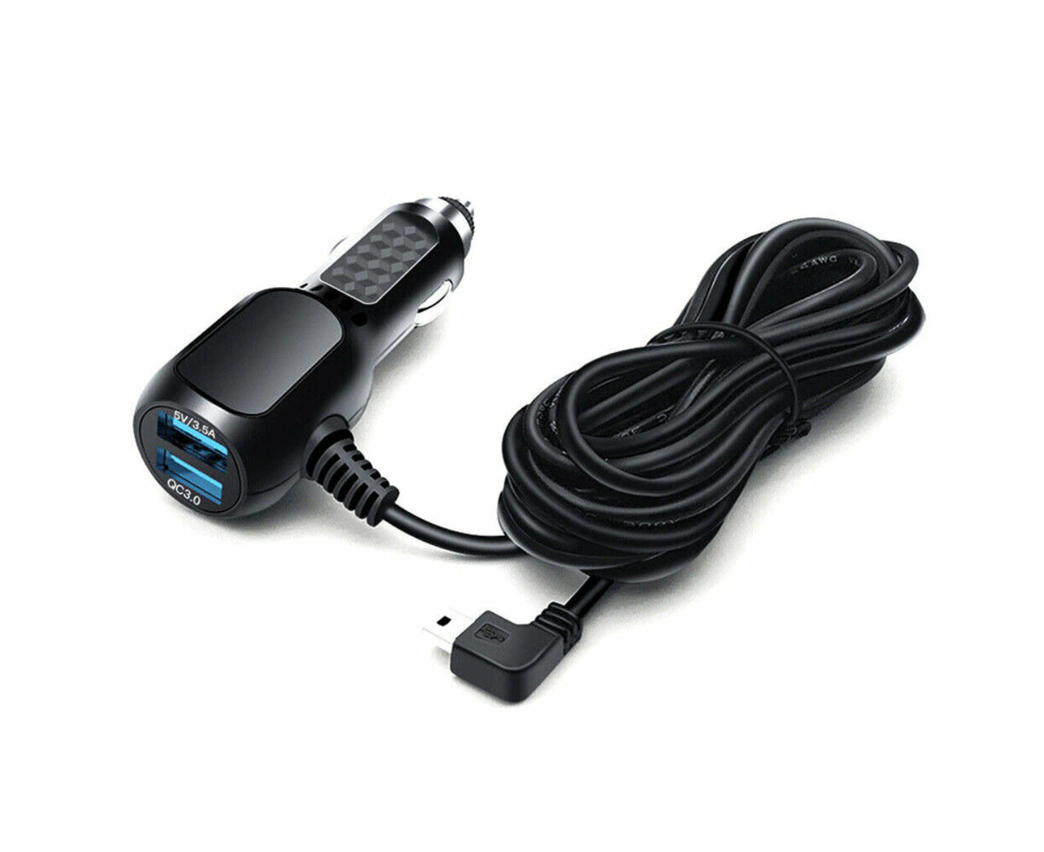 2 in 1 Dash Cam Car Charger Double USB 5V3.5A QC3.0 Fast 3.5M Cable