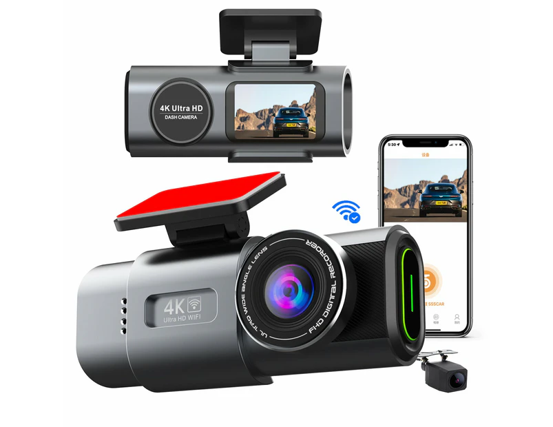 4K Dash Cam UHD 2160P WiFi Front Dashcam Night Vision Car Camera with 64GB Card