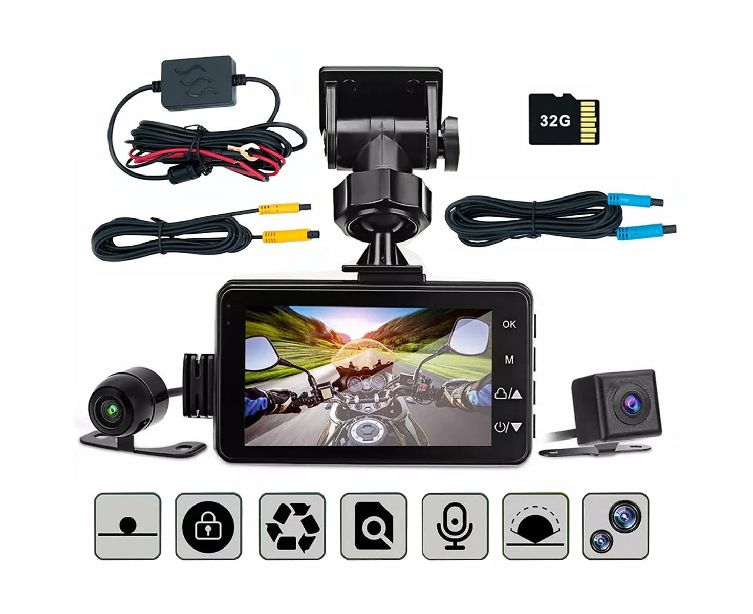 3inch LCD HD Dual Camera Motorcycle DVR Video Driving Recorder With 32G Card