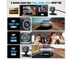 WIFI 3 Channels Dash Cam 1080P Full HD Car Dashcam with Hardwire Kit and 32GB Card