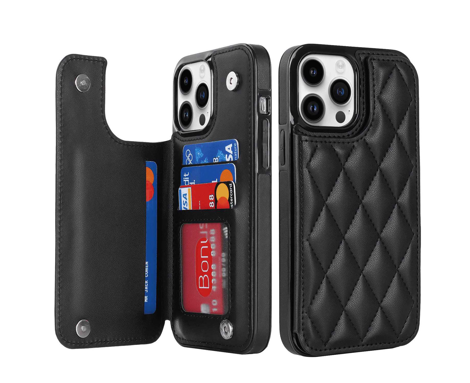 Wallet Double Button Small Fragrant Wind Card Flip Leather Case For iPhone 15 Pro Max Plus