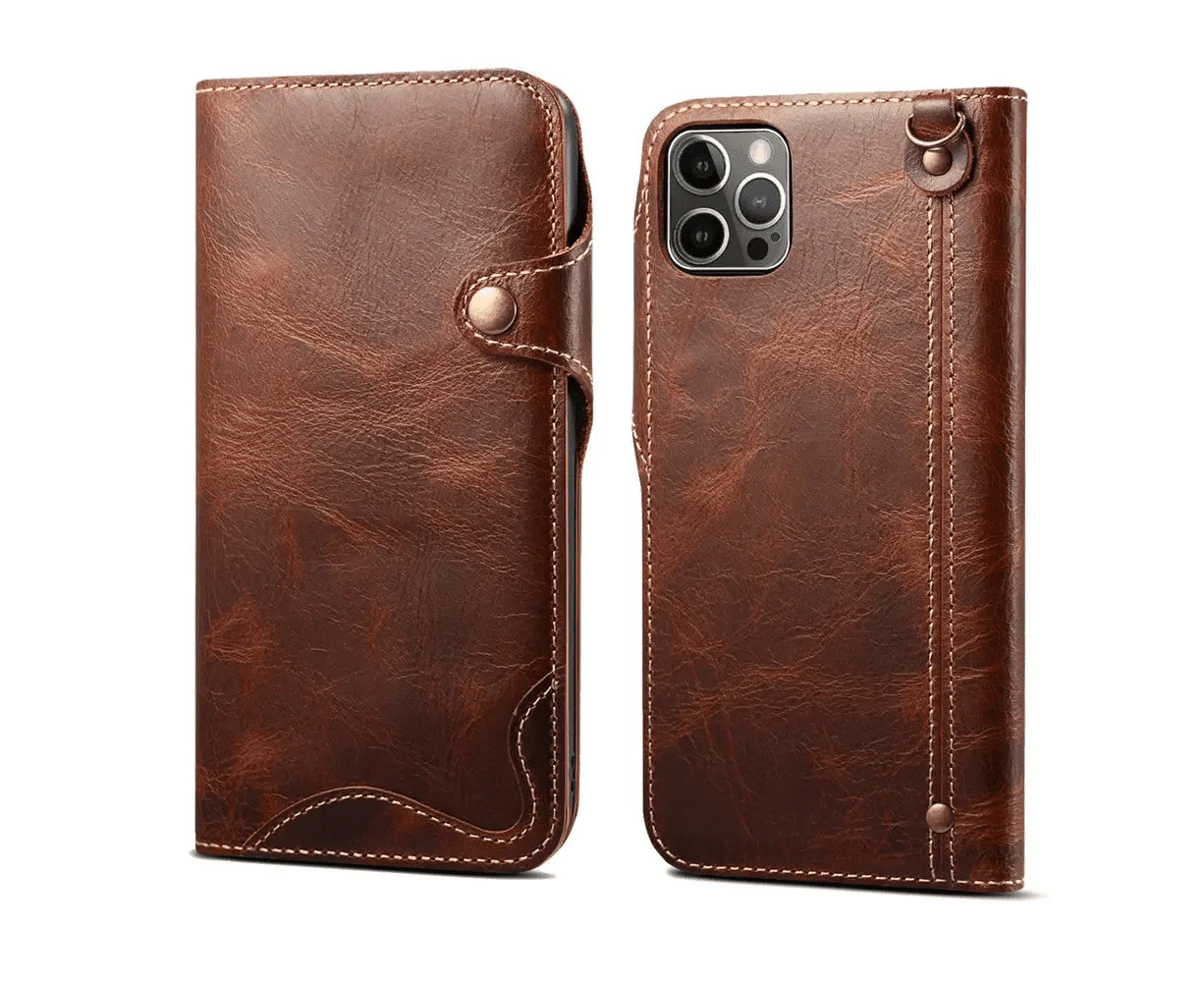 Genuine Leather Flip Case for iPhone 16 15 Pro Max Plus Cover Retro Wallet Book Shell