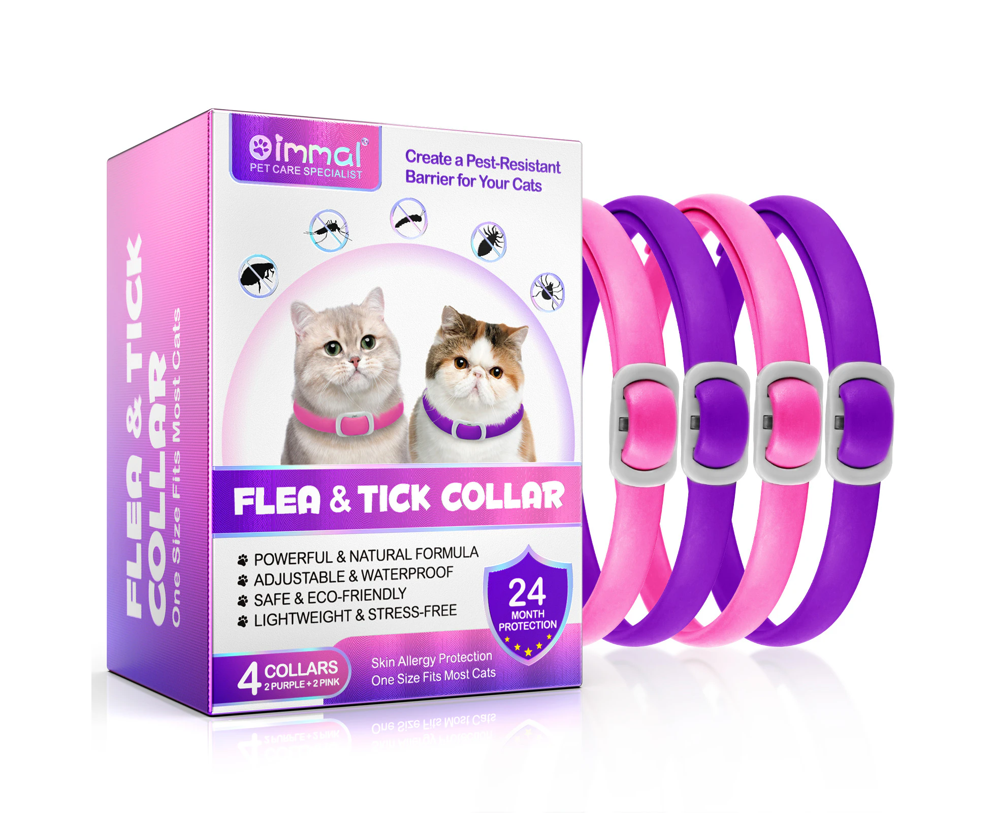 Oimmal Cat Flea & tick collar (purple+pink)