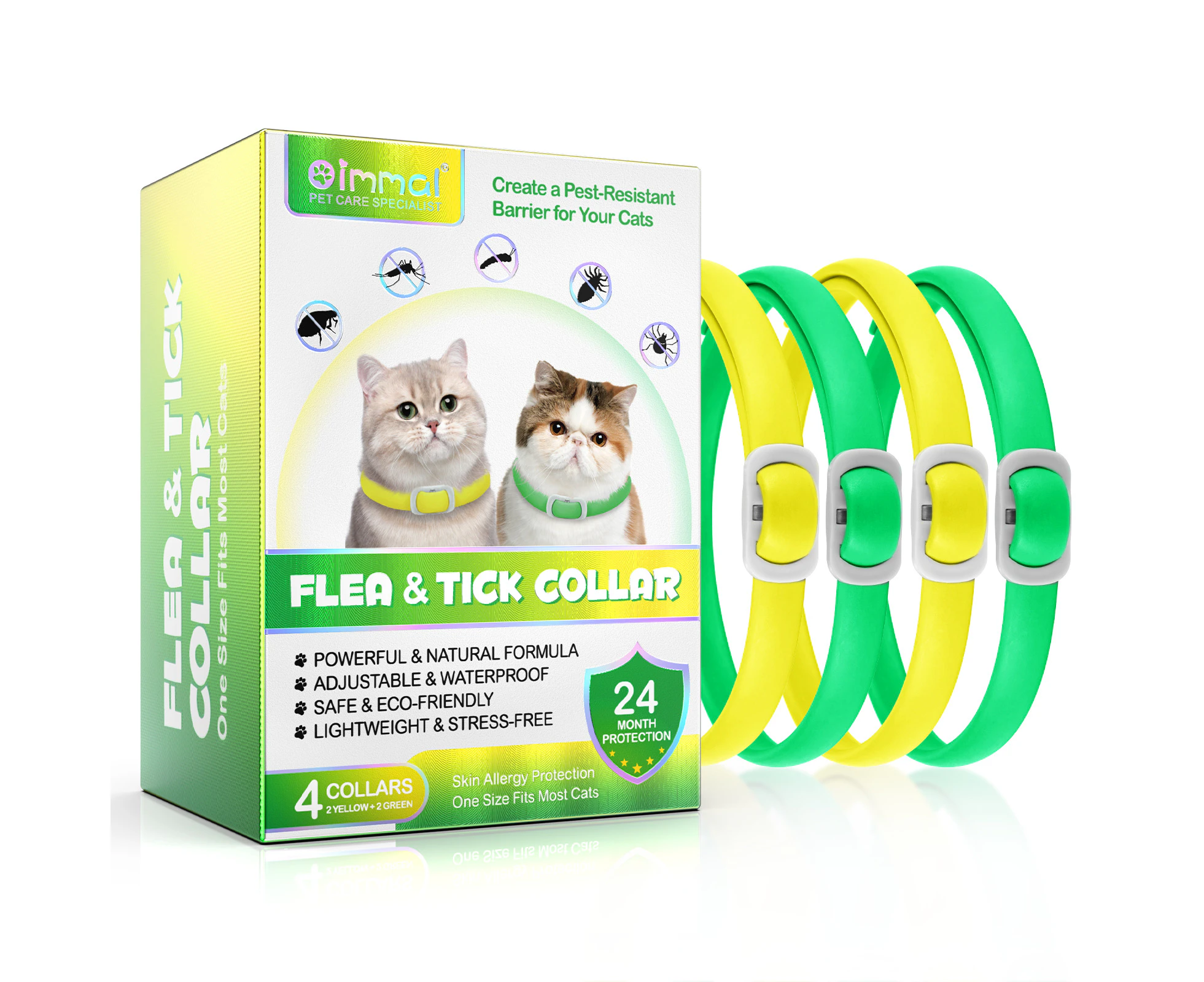 Oimmal Cat Flea & tick collar (yellow+green)