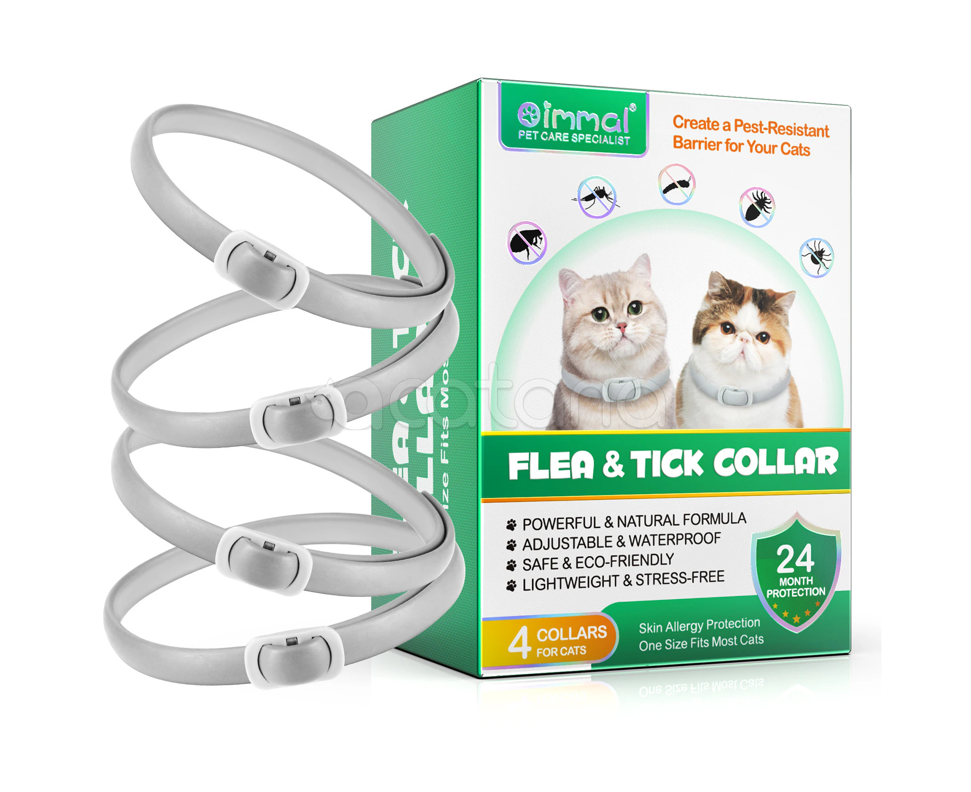 Oimmal Pet Cats Adjustable Protection Flea Tick Collar Mosquito Repellent Prevention (pack of 4pcs), 24 MONTH PROTECTION