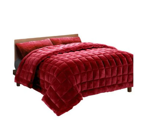 Giselle Faux Mink Quilt Comforter Throw Blanket Winter Burgundy - King