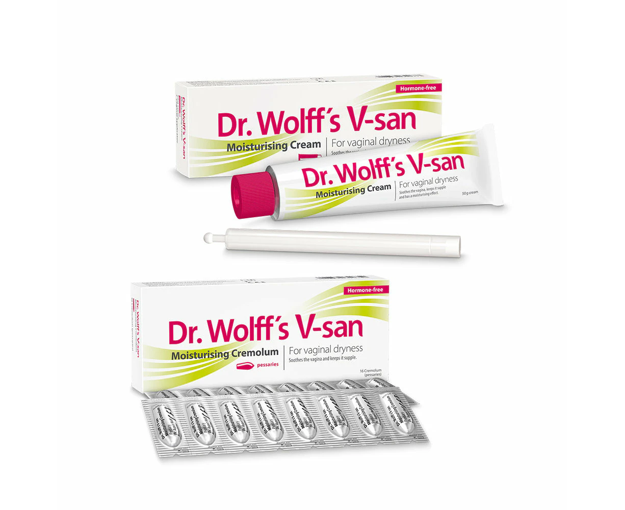 Dr. Wolff's V-san Care Set - Moisturising Cream 50g +Moisturising Cremolum 16 Pessaries