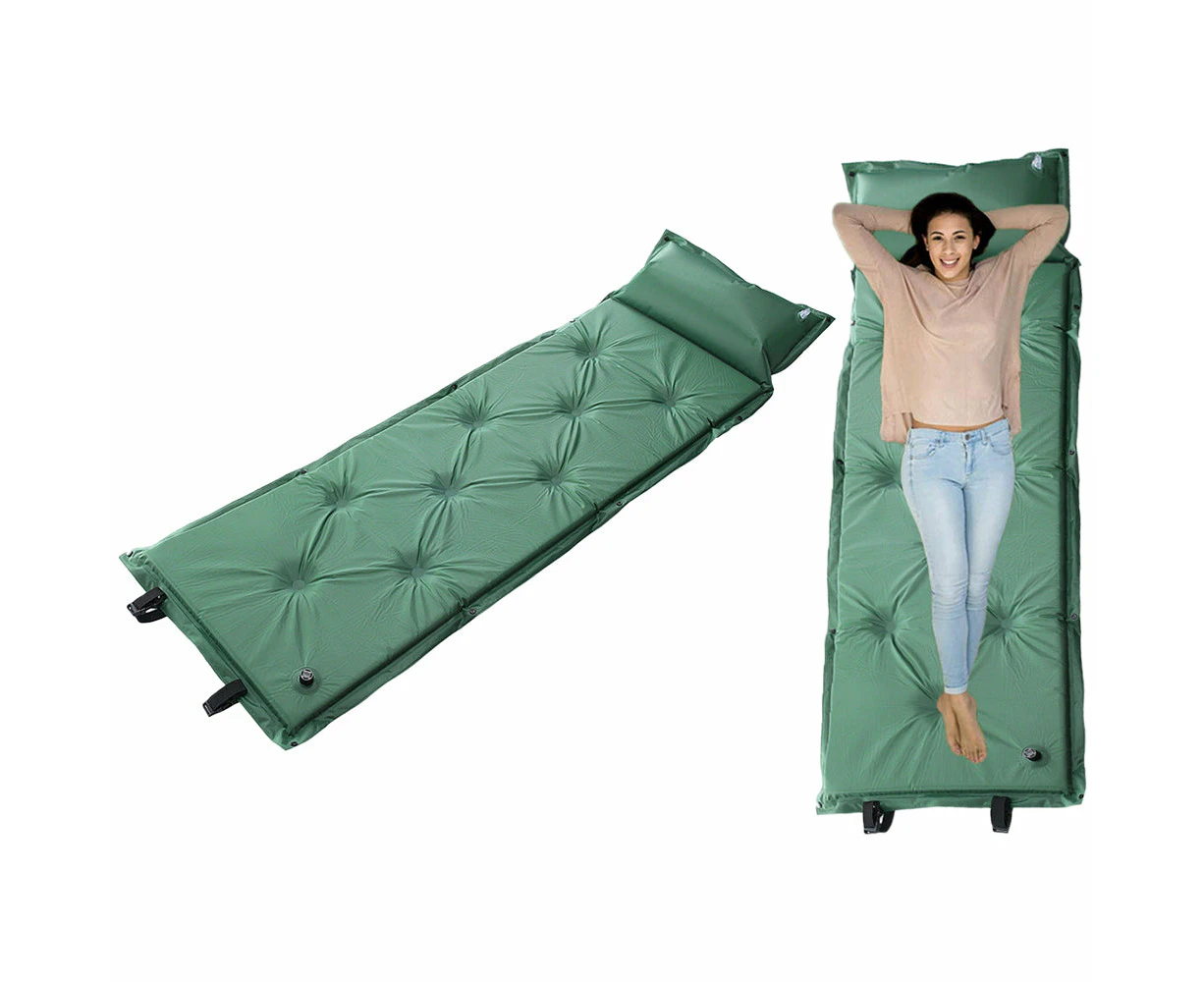 Splicable Automatic Inflatable Mat with Pillow Inflatable Camping Bed Green