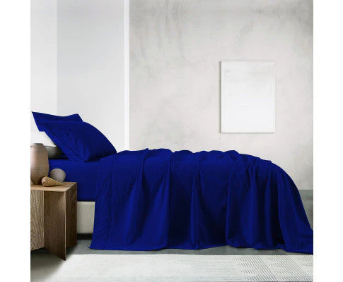 Royal Comfort Royal Comfort Vintage Washed 100% Cotton Sheet Set Fitted Flat Sheet Pillowcases - ROYAL BLUE