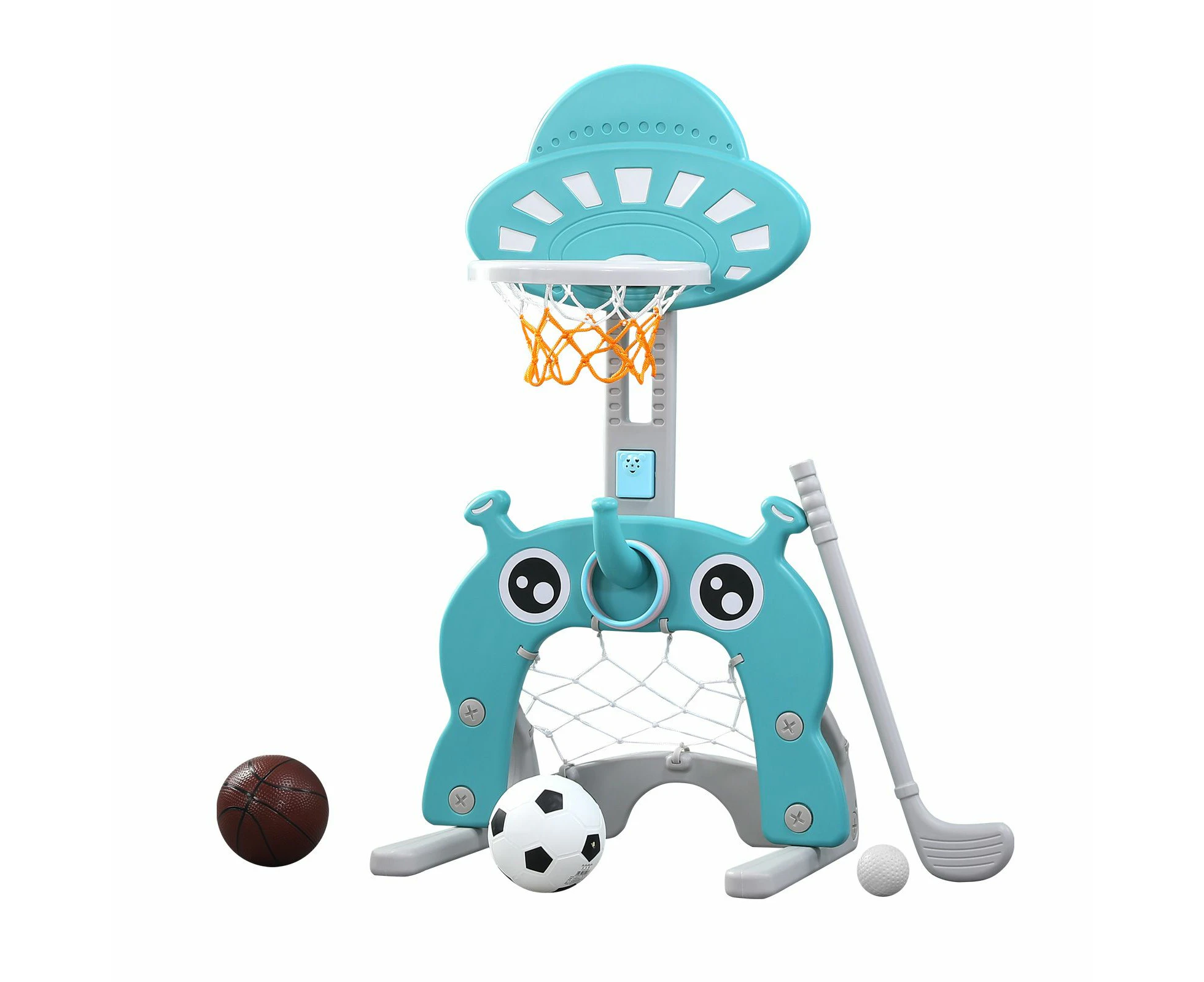 Kids Basketball Hoop Stand Set 5 in 1 Activity Centre Golf Game Ring Toss Football Gate Adjustable Indoor Outdoor Playset