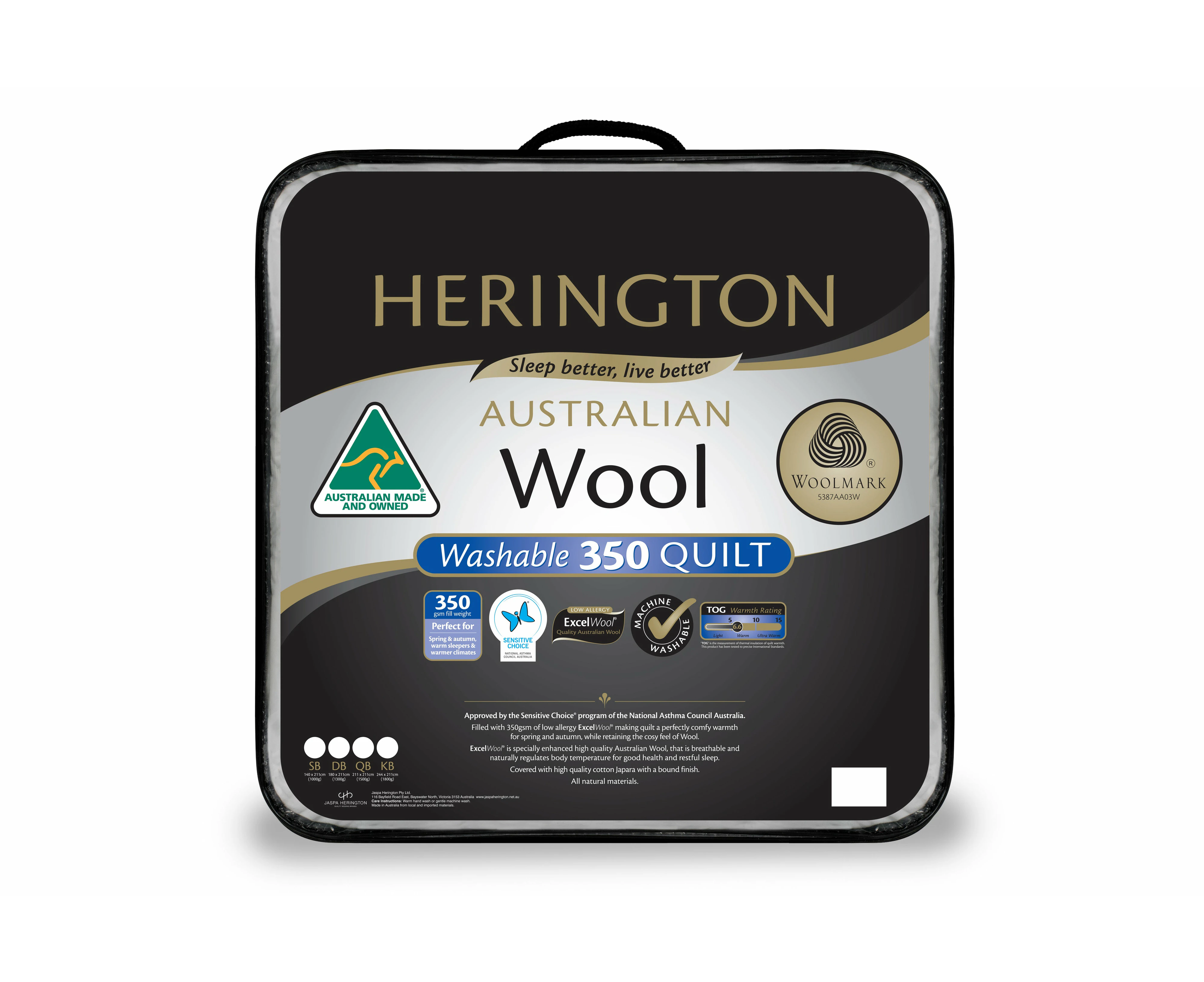 Herington Herington Premium Washable Wool Quilt 350GSM -