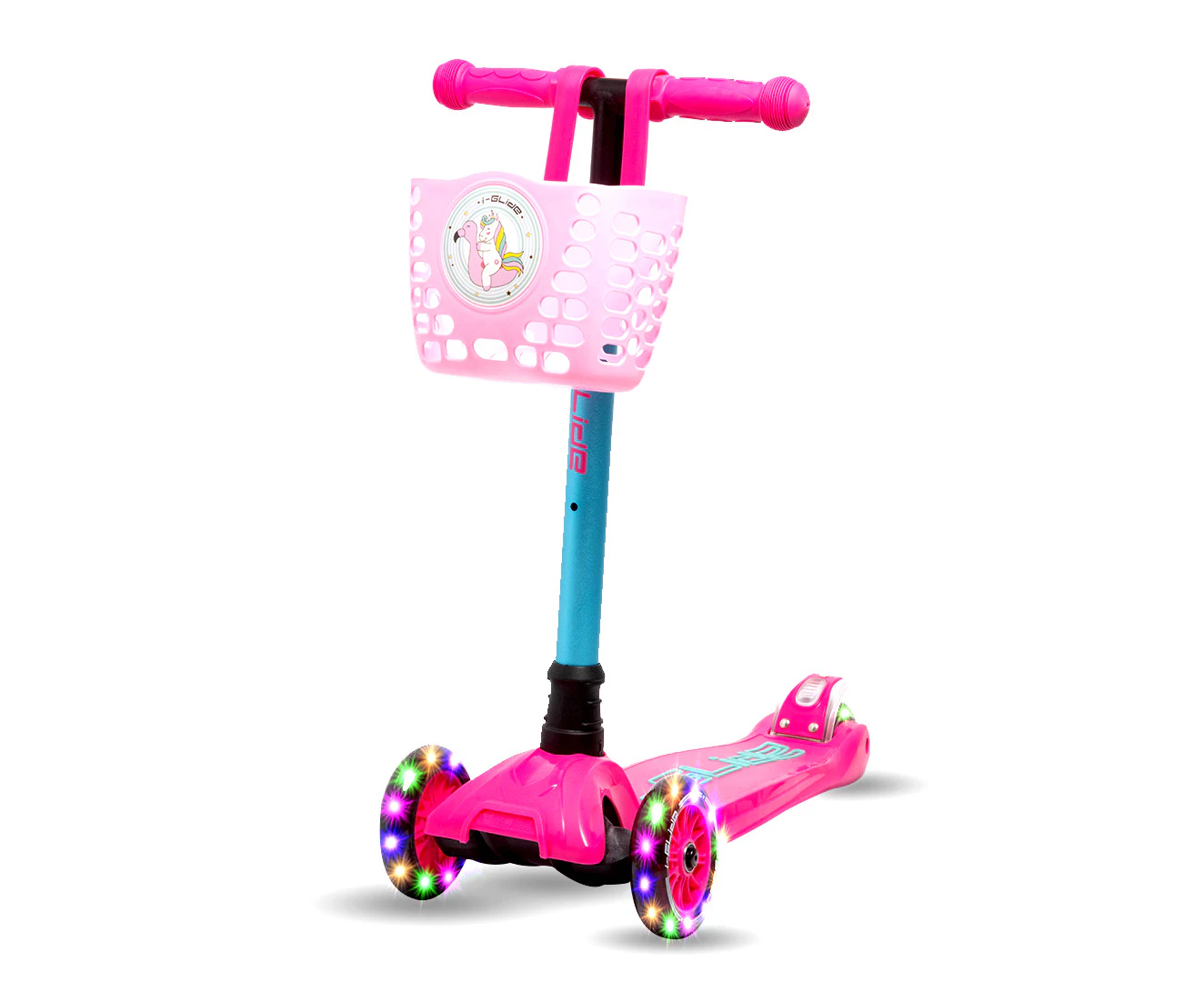 I-GLIDE 3 Wheel Kids Scooter with Basket - Pink/Aqua