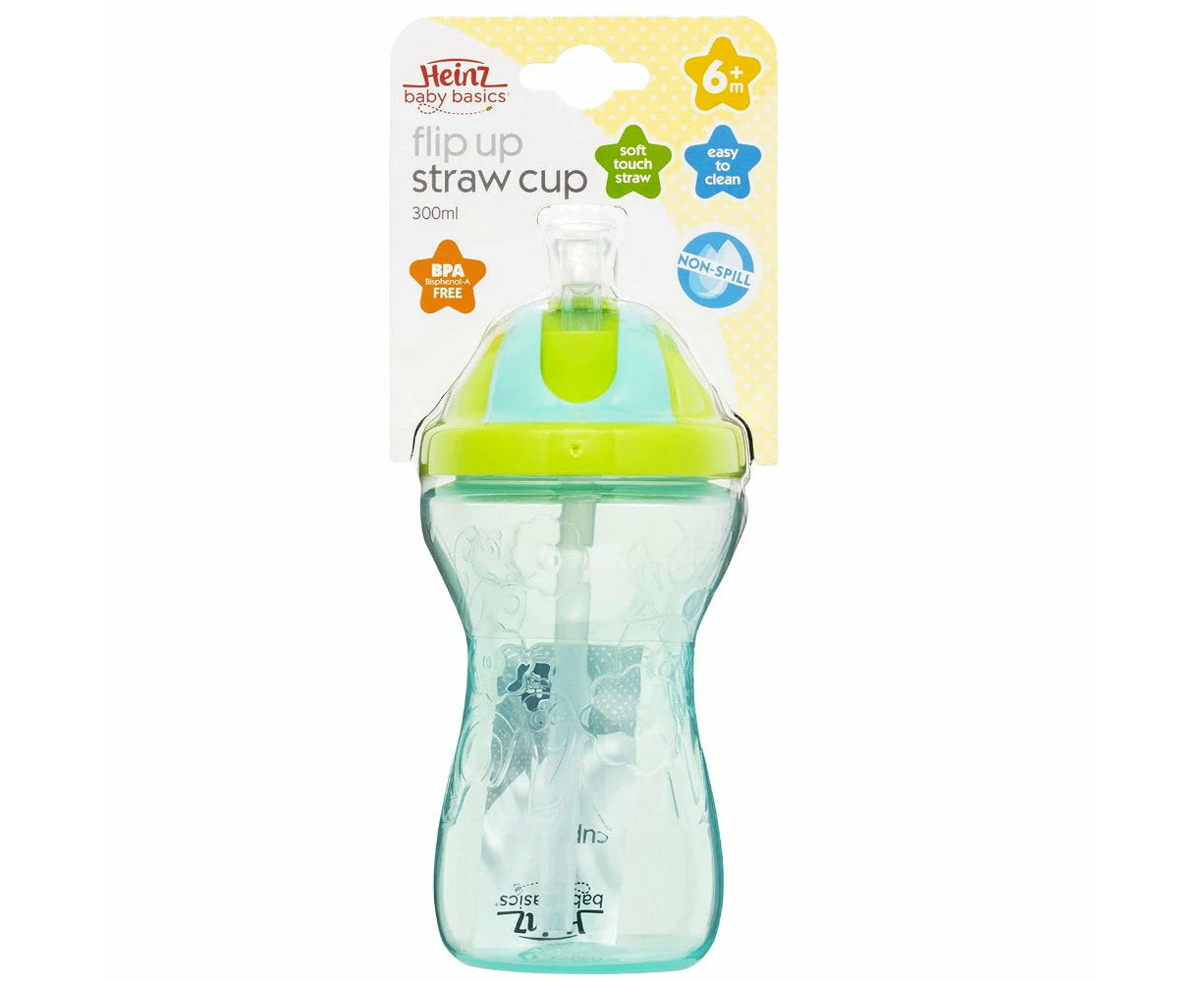 Heinz Baby Basics Flip Up Straw Cup Blue 6m+ 300mL - Baby Bottles