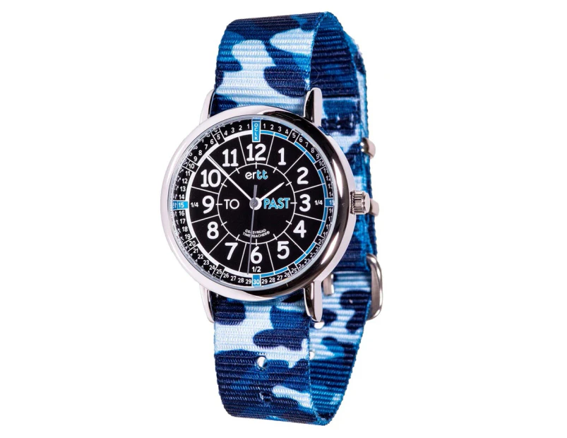 Ertt Easy Read Time Teacher Watch Past/To - Choose from 12 Colors [Colour: Black/Blue Face - Blue Camo]