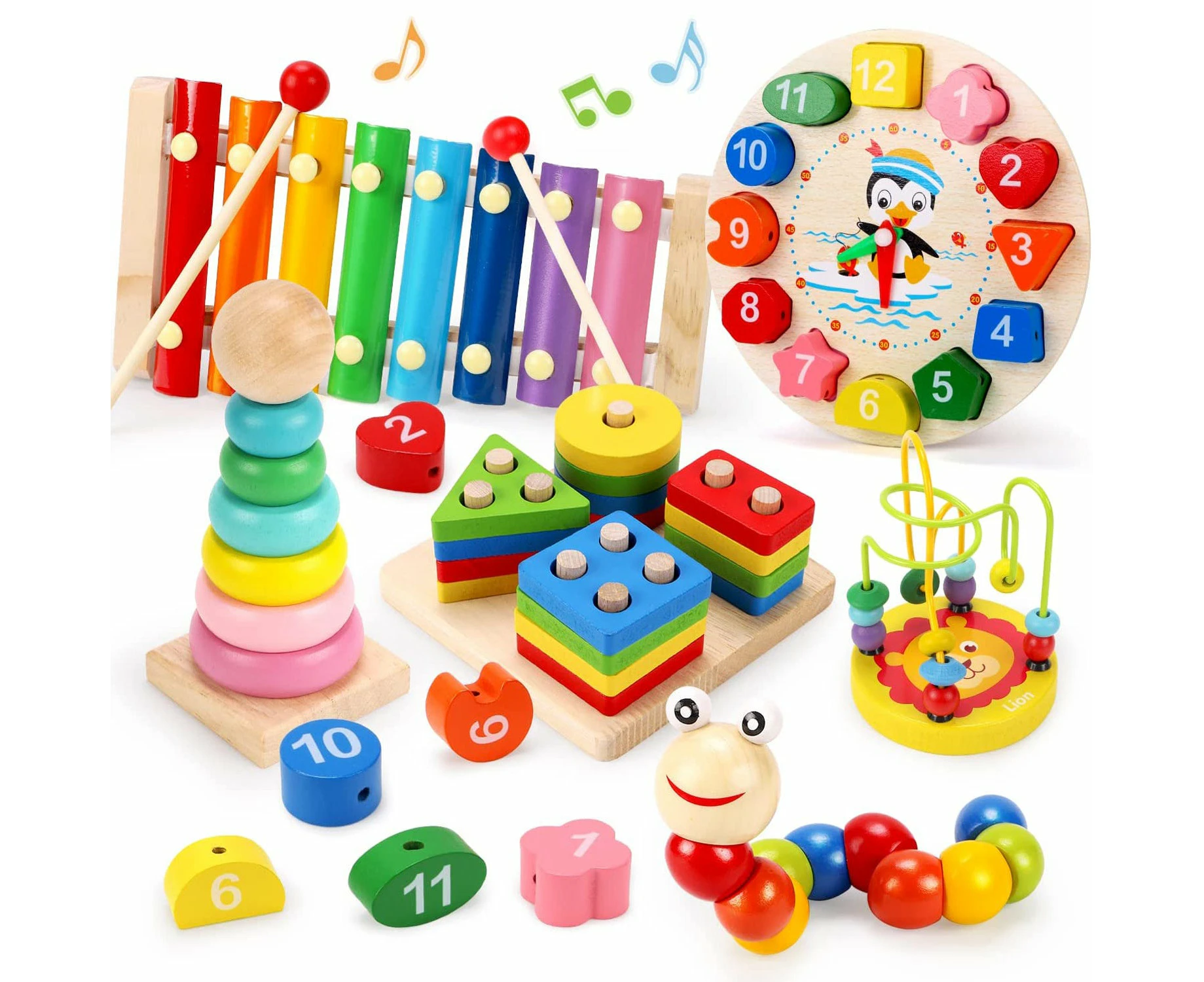 Toddlers Montessori Wooden Toys for Boys Girls Learning Musical Sets