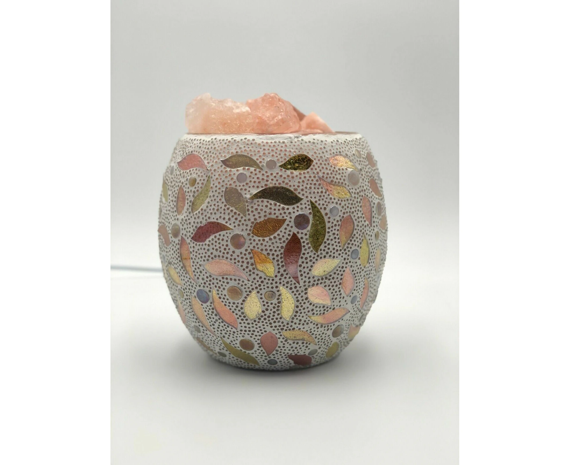 HiImalayan Crystal Salt Lamp Natural Rock Glass Mosaic Vase Bowl - Gold Leaf