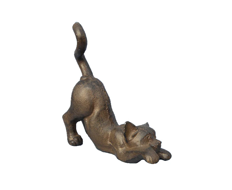 Mr Gecko Cat Statue Cast Iron Hand Made Antique Rust Door Stop Free Standing