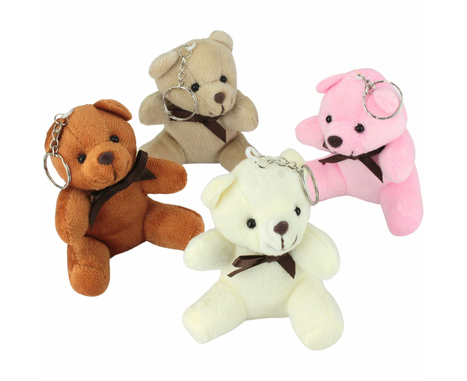 Pack of 4 Plush Teddy Bear Keyrings