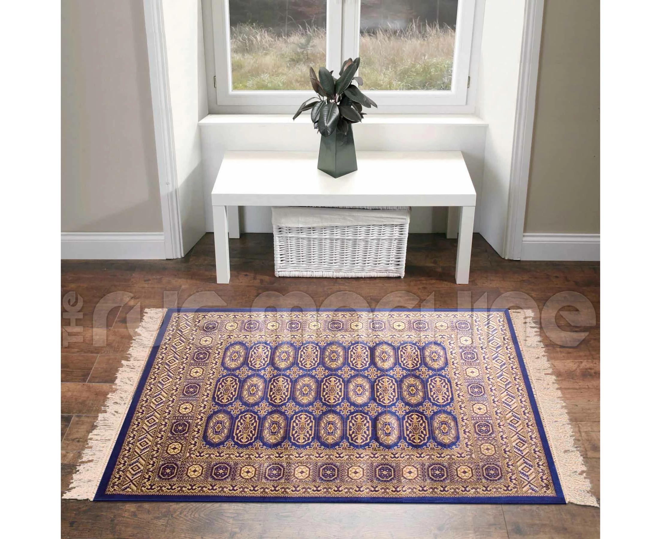 ANKARA PERSIAN BLUE THIN ART-SILK FLOOR RUG MAT (XS) 100x137cm