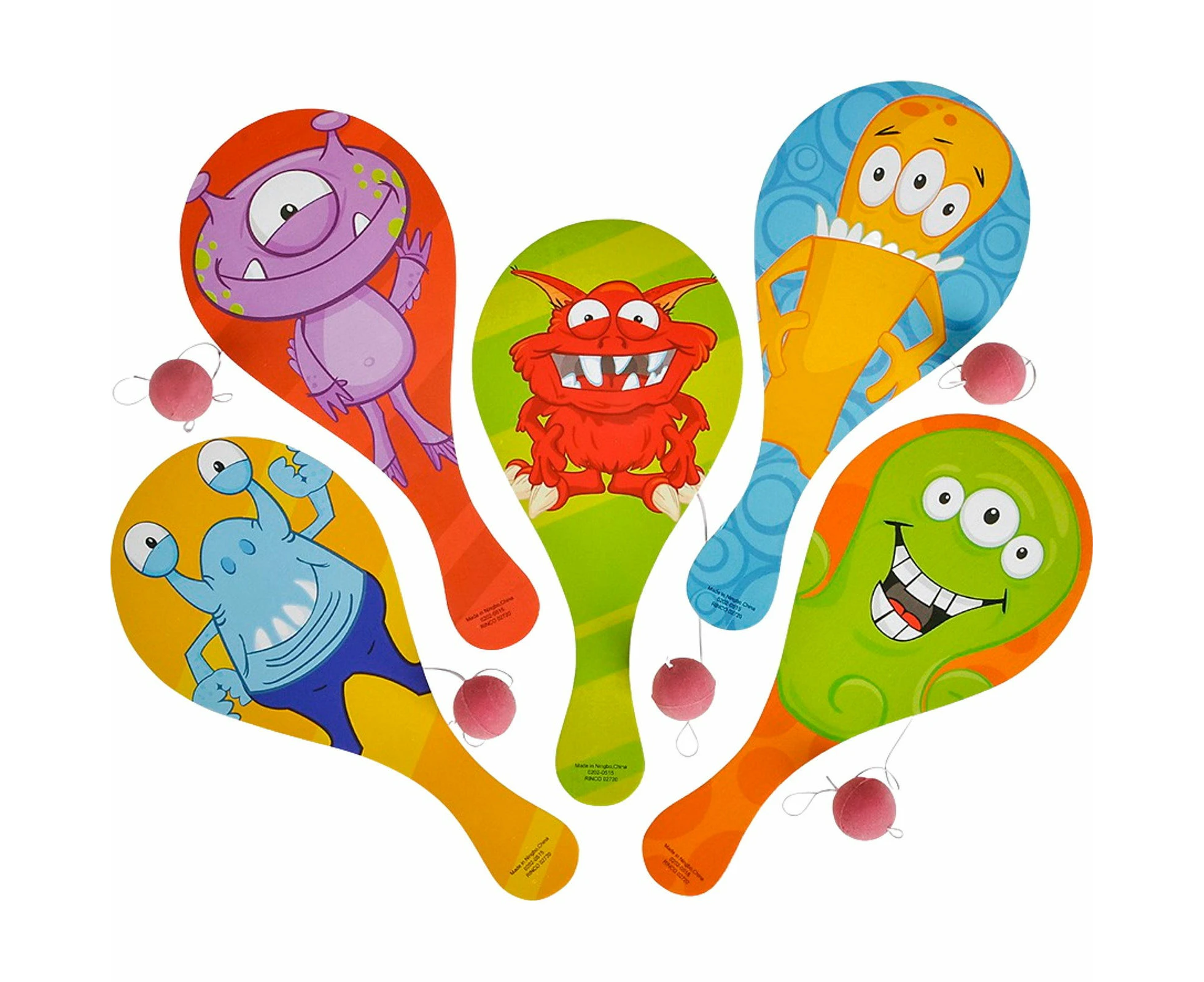 Monster Paddleball Toys (Pack of 12)