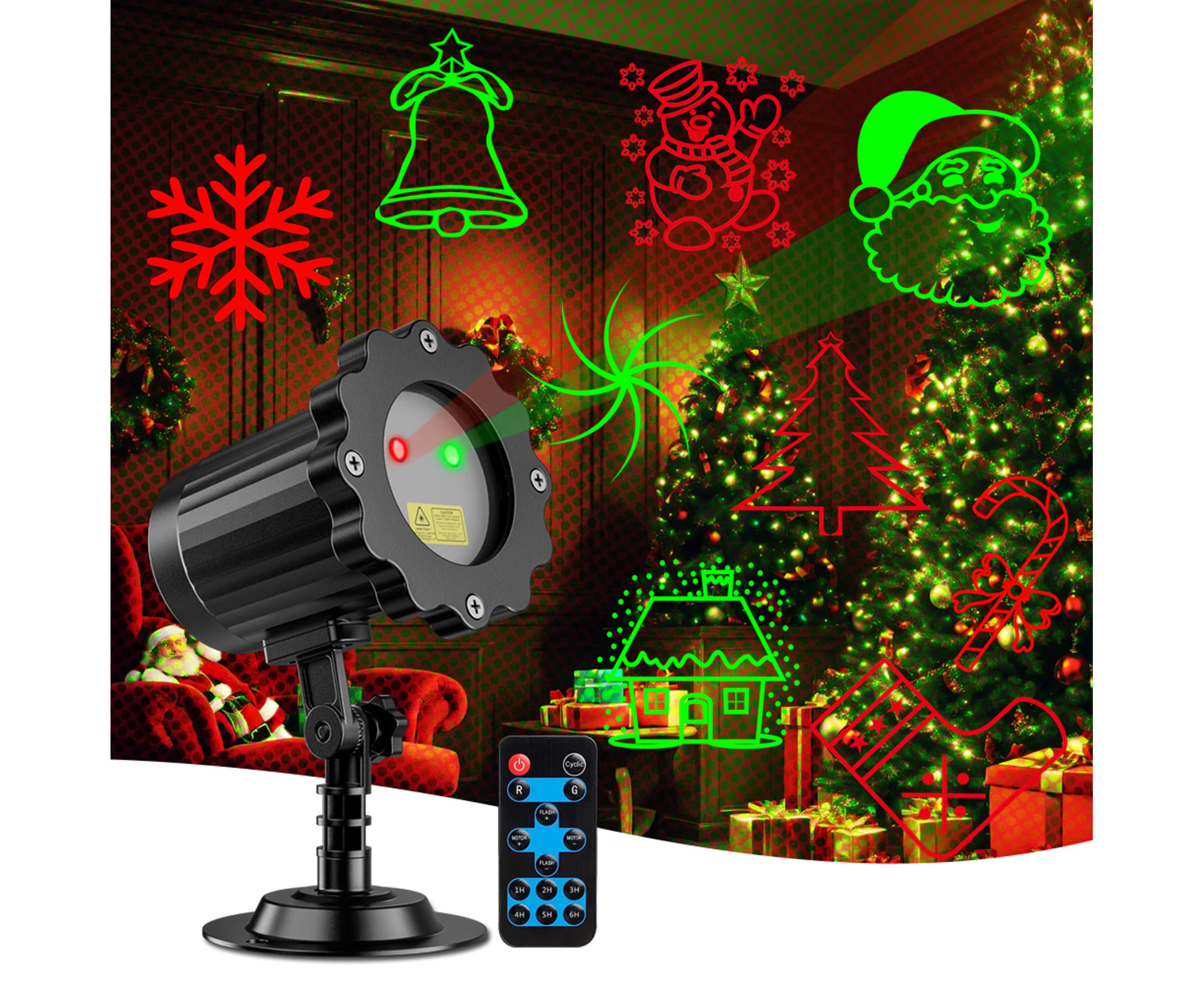 Christmas Projector Light 10 Patterns LED Projection Lights with Remote Red and Green Star Show for Outdoor and Indoor Christmas Holiday