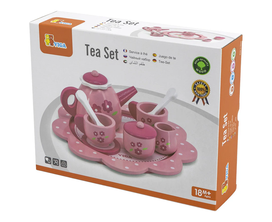 Viga Wooden Tea Set 12pc Pink